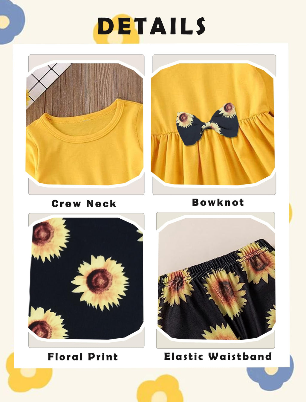 Yekaty Girls Clothing Set 2 Pcs Floral Soft Crewneck Long Sleeve Top+Leggings Loose Outfits With Bowknot