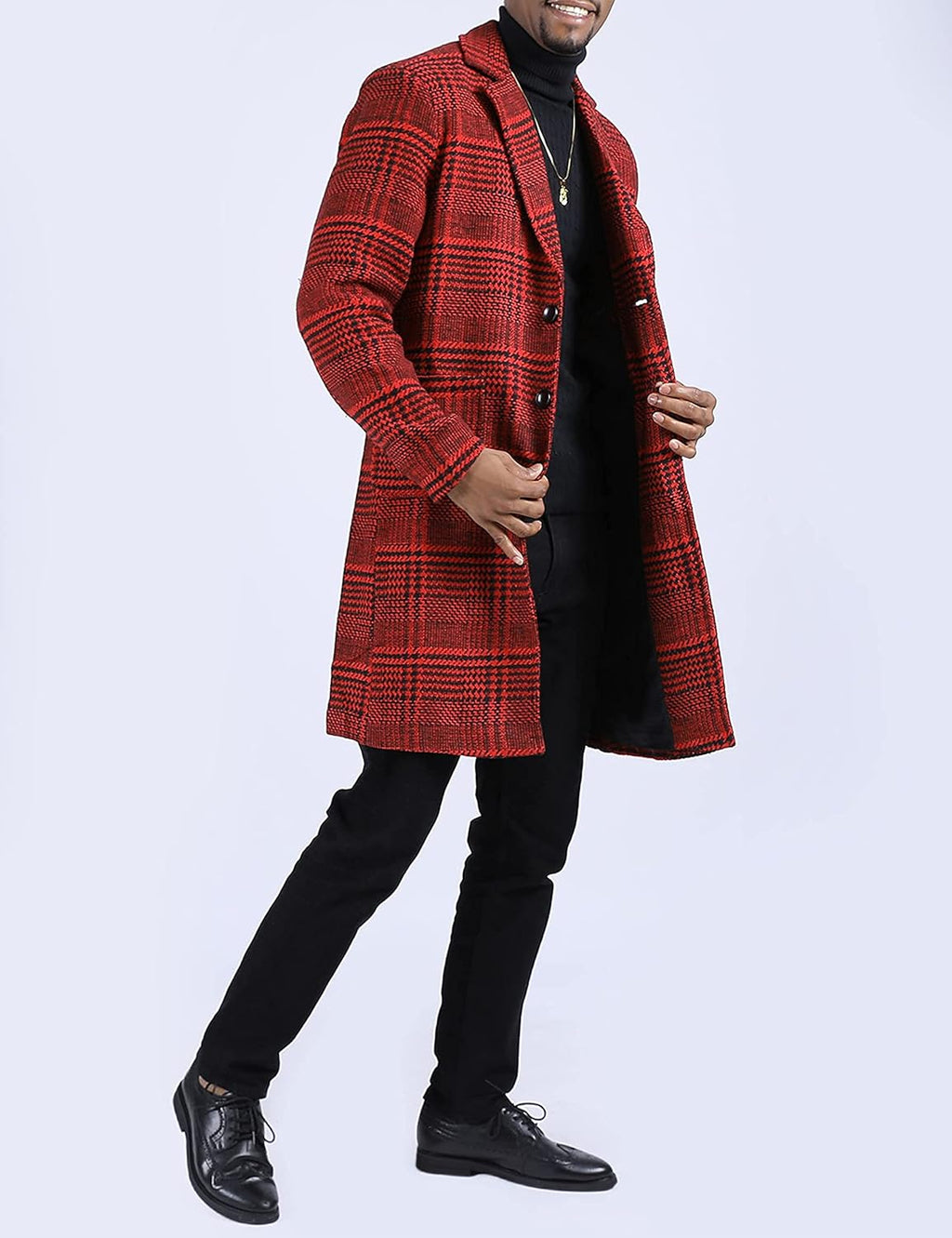 Springrain Men's Wool Blend Pea Coat Notched Collar Single Breasted Overcoat Warm Winter Trench Coat