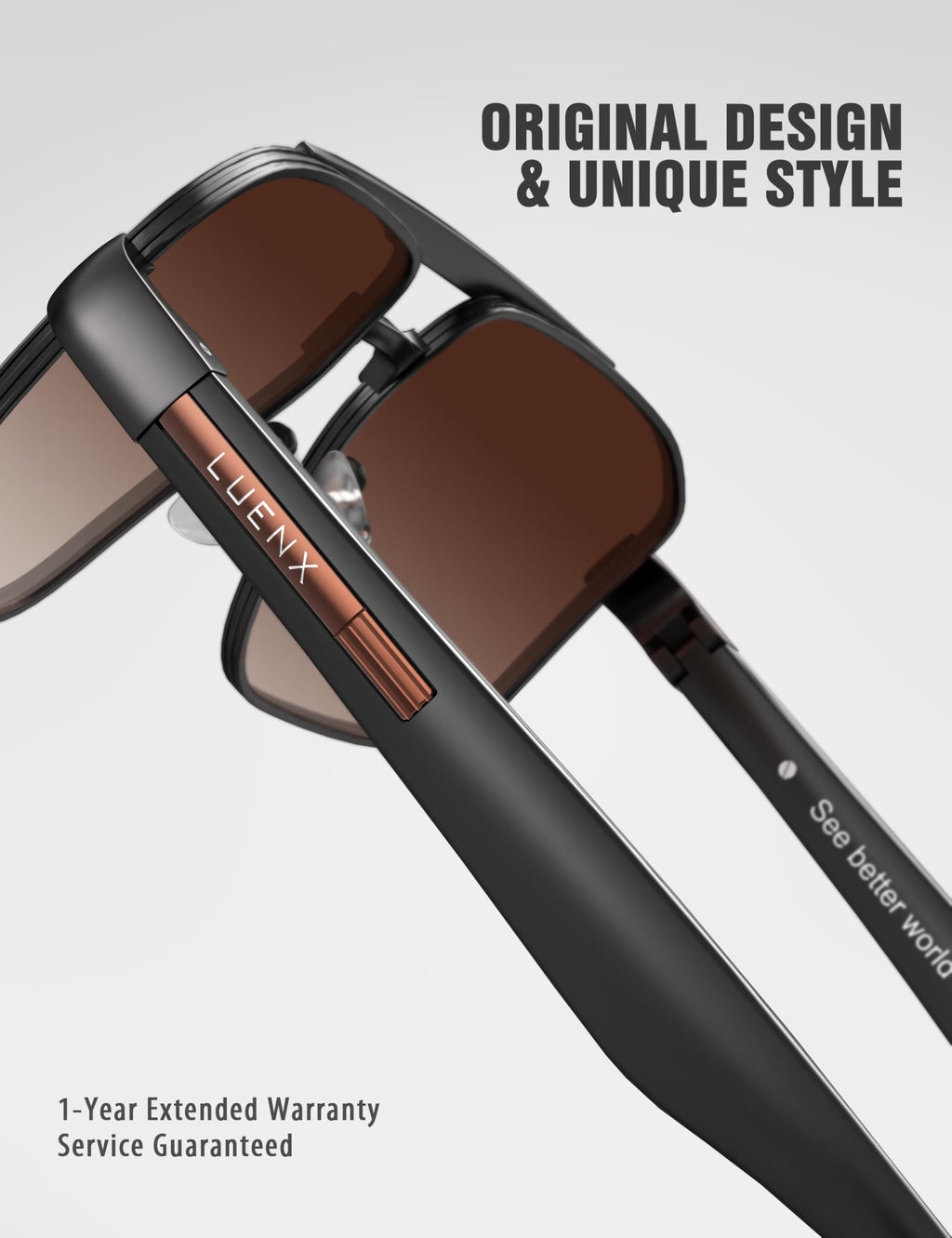 LUENX Aviator Sunglasses for Men Square Polarized Polygon Lens - UV 400 Protection