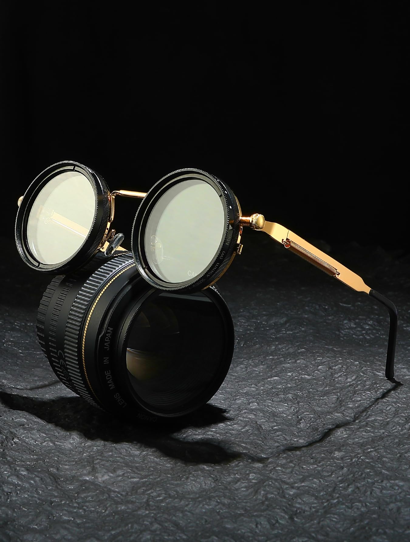 Adjustable Tint Sunglasses, 1-9 Gears Steampunk Retro Metal Round Polarized Glasses with ND Filter Lenses