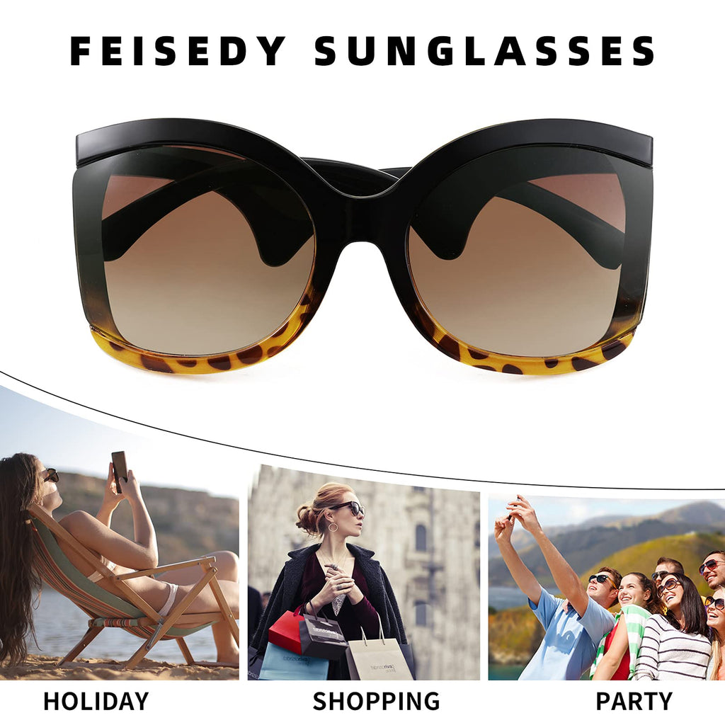 FEISEDY Oversized Square Butterfly Sunglasses Curved Curly Arm Frame Women's Fashion Shades B4035