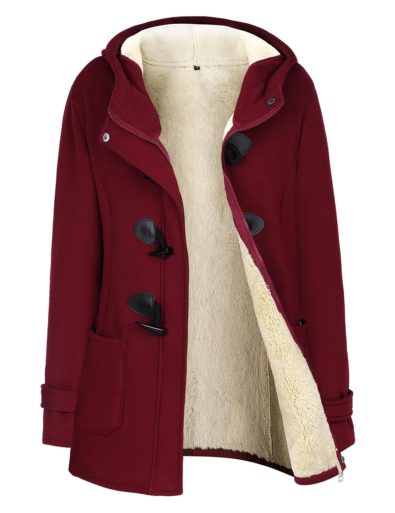 Gihuo Winter Jackets for Women Sherpa Lined Jacket Women Duffle Toggle Coat Hooded Fleece Jacket