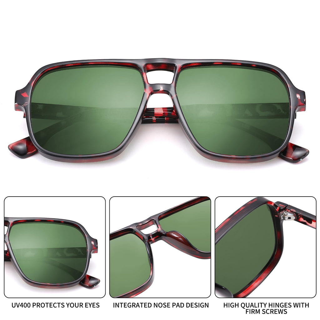 Oversized Aviator Sunglasses for Women Men - Retro 70s Square Shades Sun Glasses