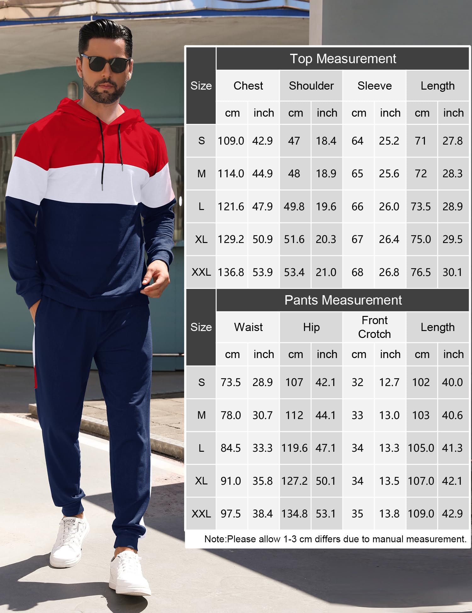 Babioboa Men's Tracksuit 2 Piece Color Block Hoodie Set Pullover Sweatshirt and Jogging Sweatpants Athletic Sweatsuits Set
