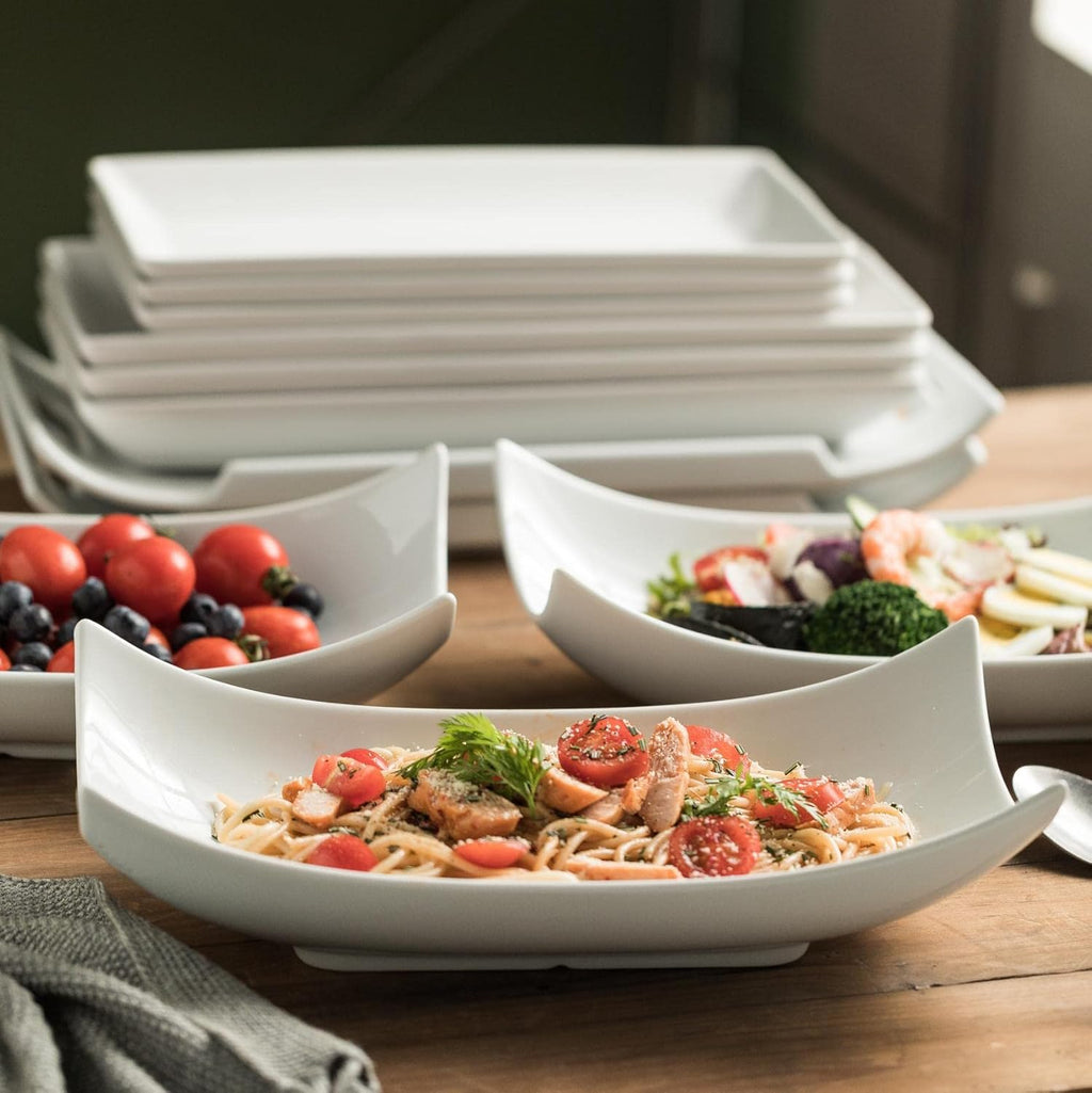 Gomakren Serving Platters Serving Bowls Set Turkey Serving Platter Porcelain Serving Dishes For Entertaining Special Curved Deep Large Thanksgiving Christmas Dishes Gifts Set of 3 White 12 Inch