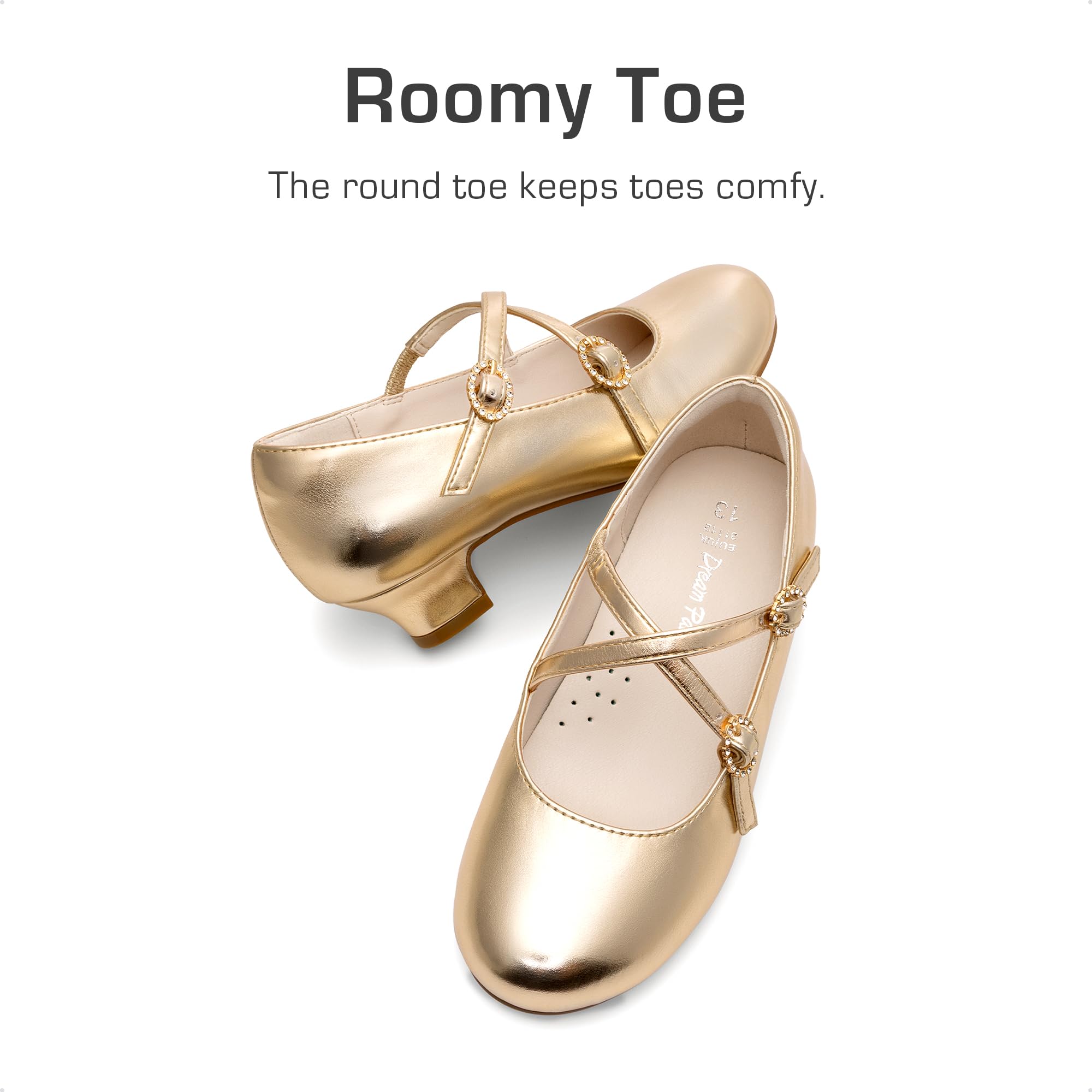 Dream Pairs Girls Dress Shoes Mary Jane High Heel Round Toe Straps Pumps Flower Wedding Party Princess Flats for Little/Big Kids