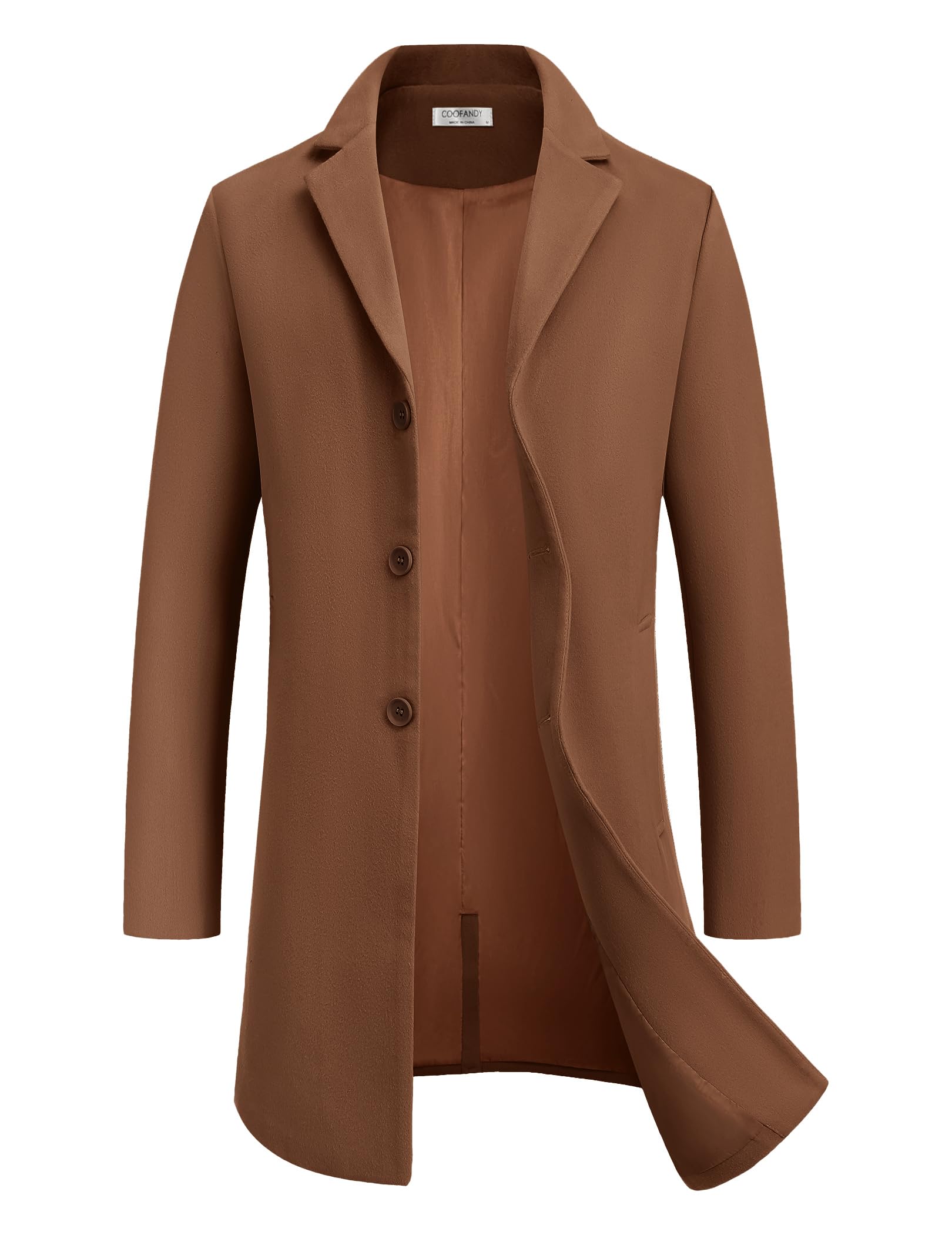 COOFANDY Mens Wool Blend Coat Winter Trench Coats Notched Lapel Collar Single Breasted Overcoat Classic Peacoat With Pockets