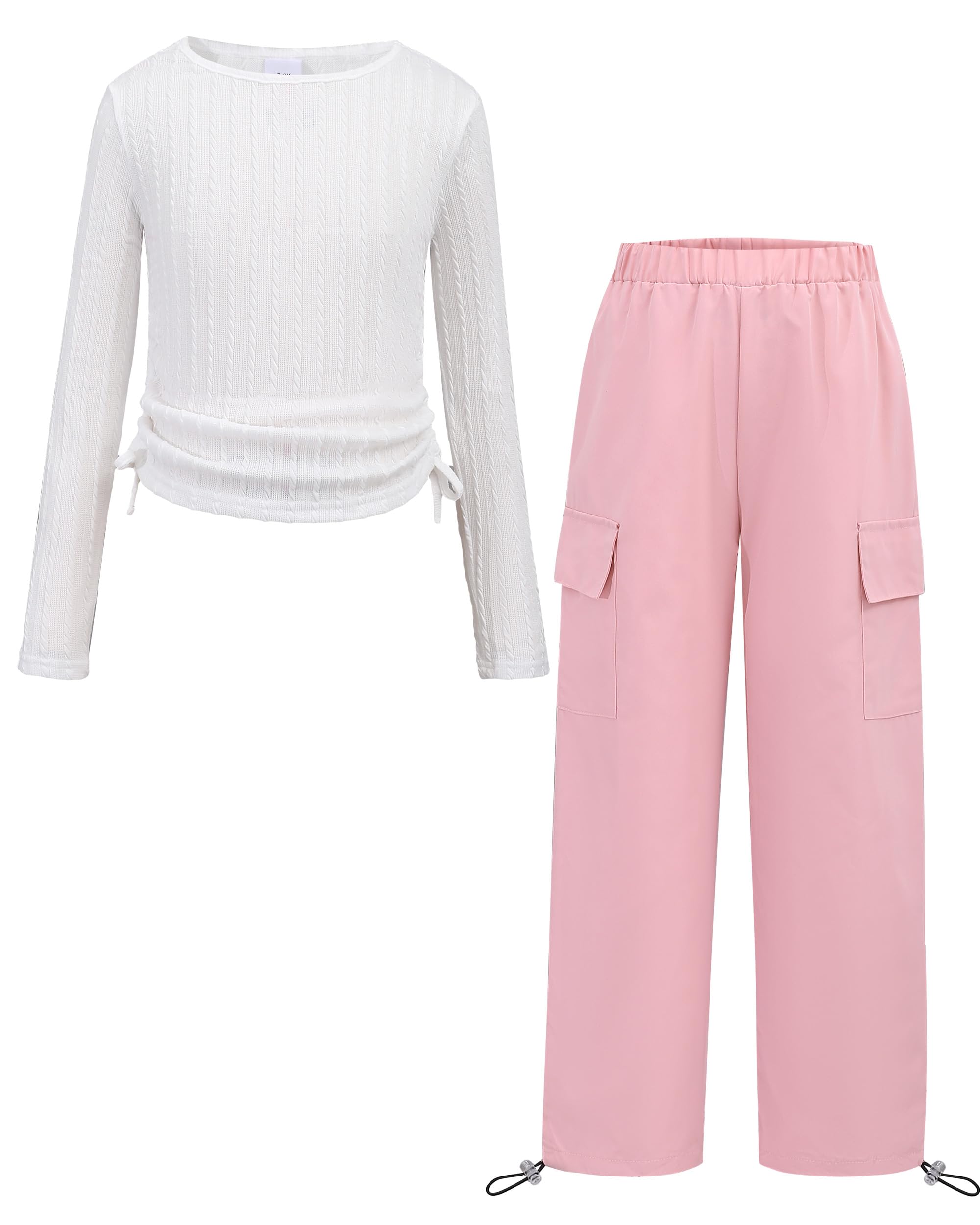 Girls Clothes Tween Girl Clothing Long Sleeve Ruched Drawstring Ribbed Knit Top Camo Cargo Pants Fall Winter Outfits