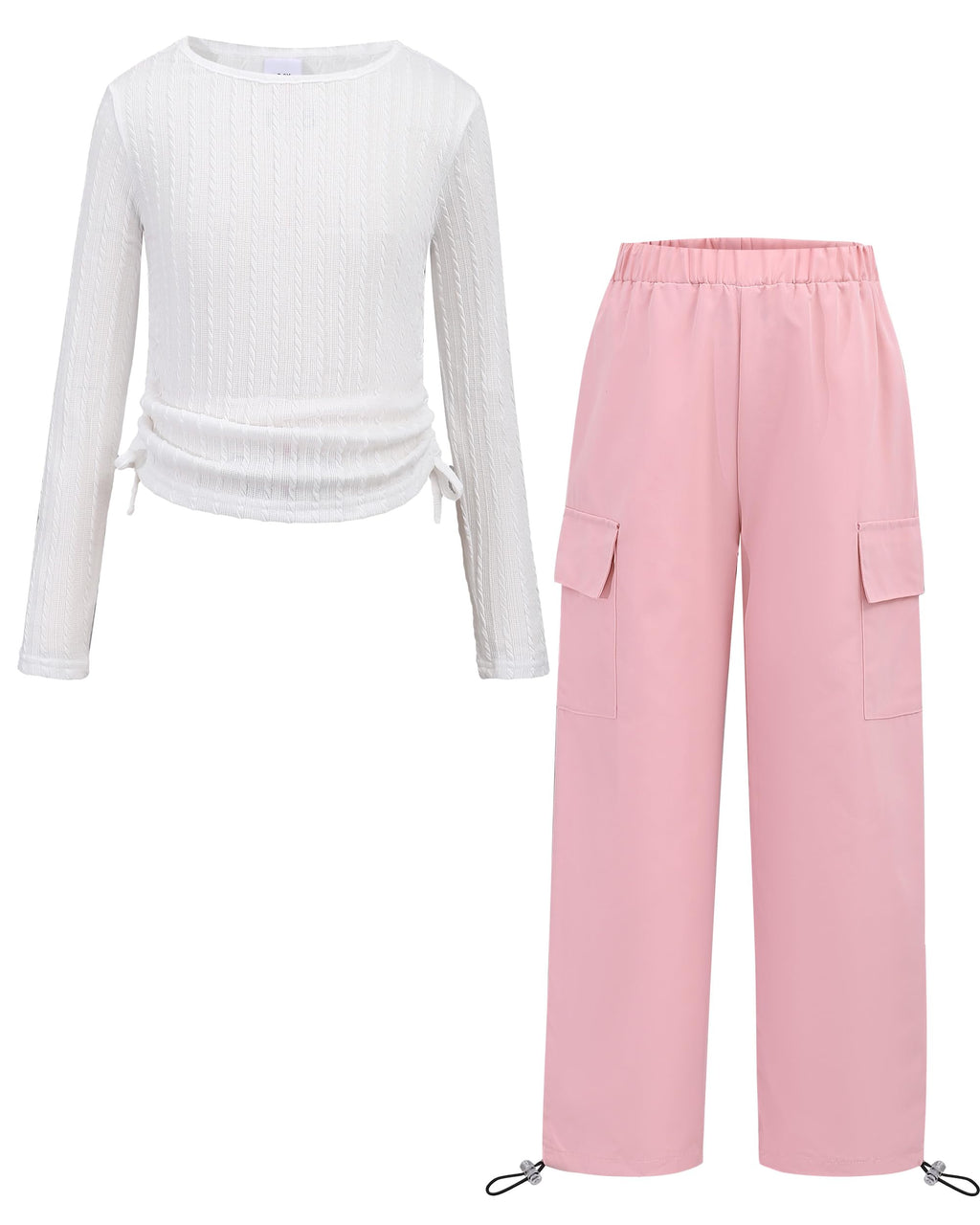 Girls Clothes Tween Girl Clothing Long Sleeve Ruched Drawstring Ribbed Knit Top Camo Cargo Pants Fall Winter Outfits