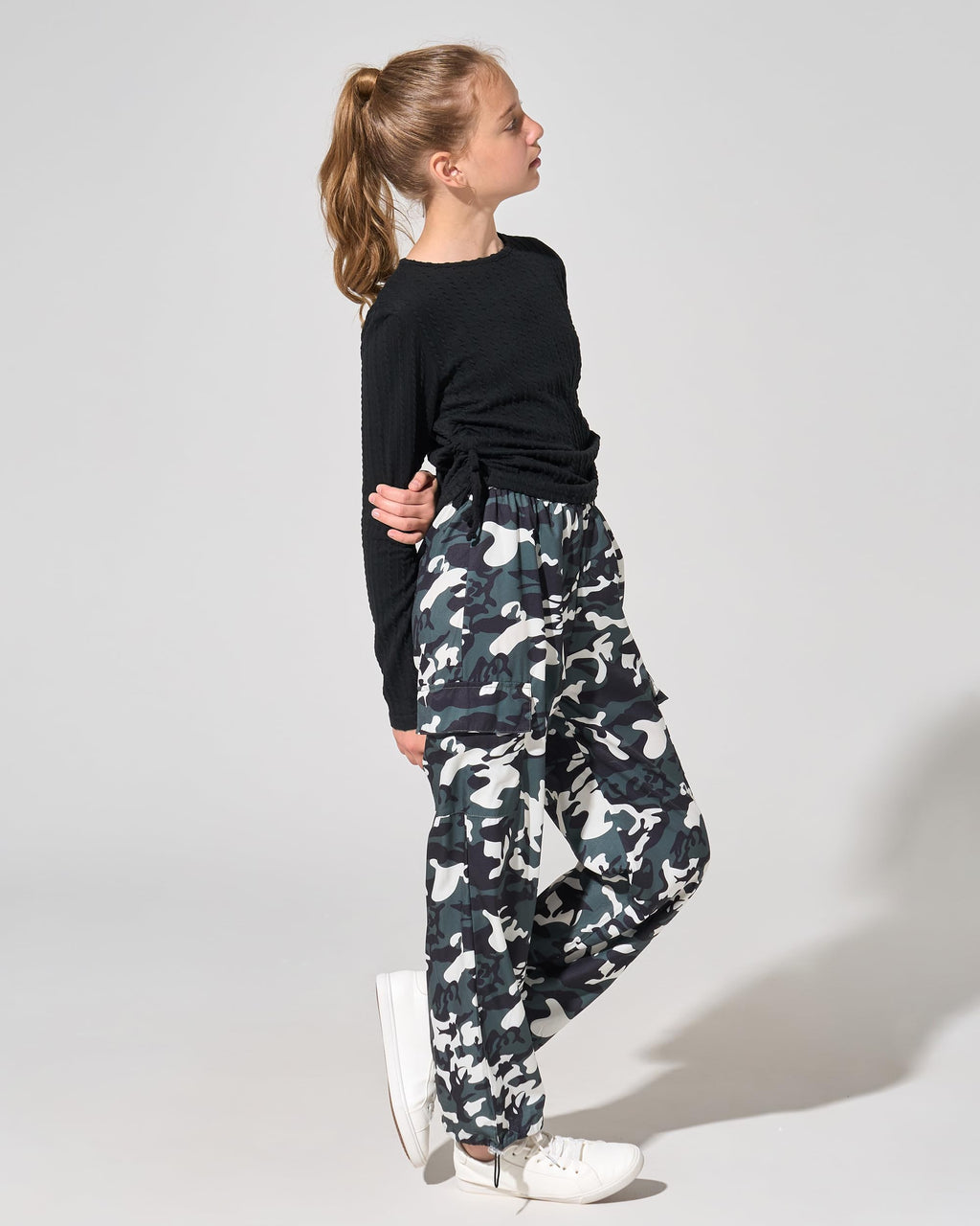 Girls Clothes Tween Girl Clothing Long Sleeve Ruched Drawstring Ribbed Knit Top Camo Cargo Pants Fall Winter Outfits