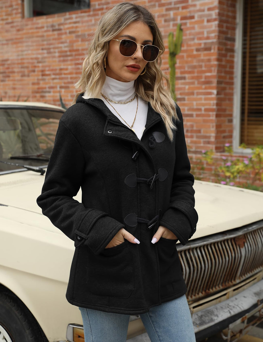 Gihuo Winter Jackets for Women Sherpa Lined Jacket Women Duffle Toggle Coat Hooded Fleece Jacket