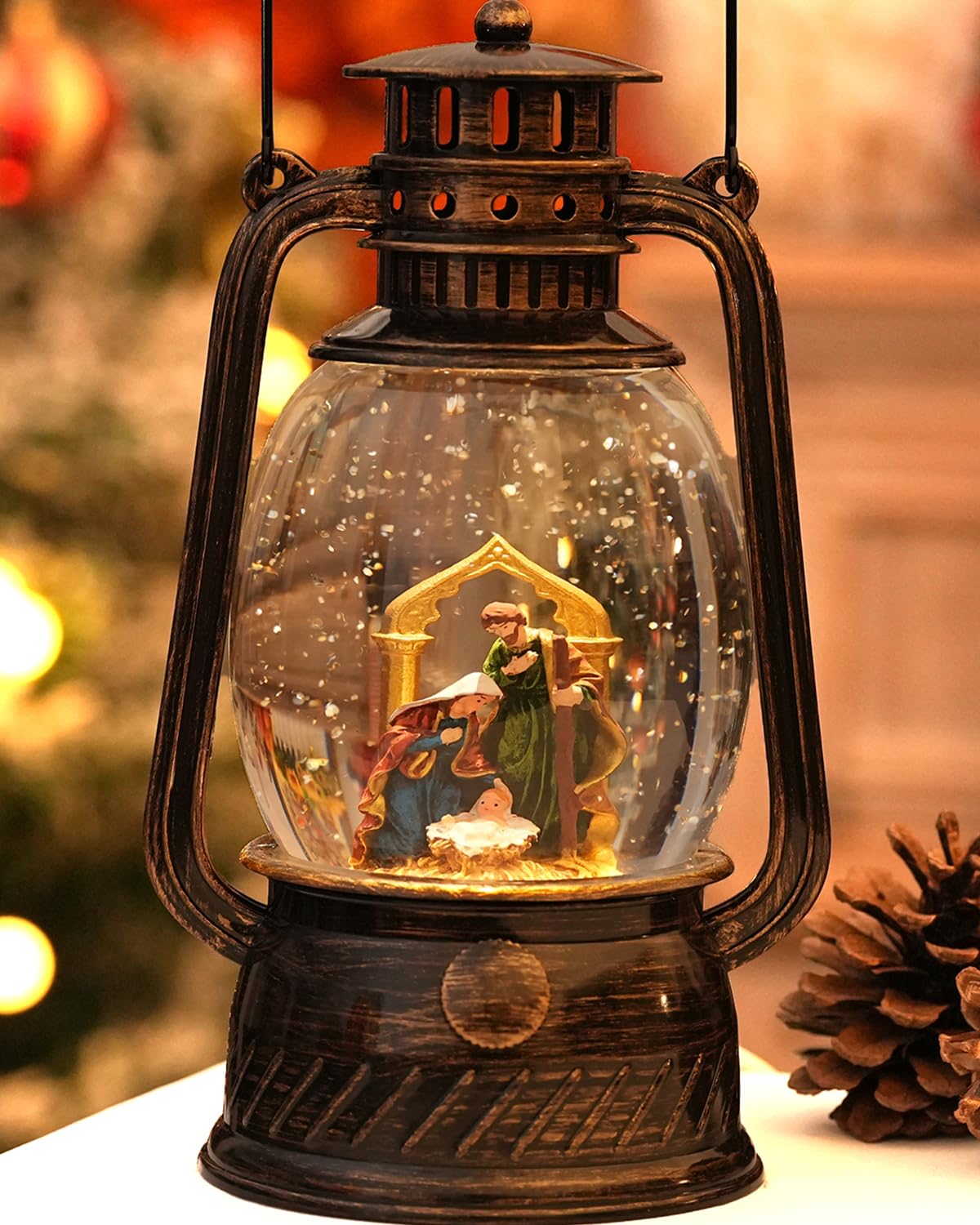 Fall Decor Snow Globe Thanksgiving Decoration Turkey Lantern Light-Up 6H Timer Halloween Pumpkin Glitter Autumn Scene Snow Globes Fall Decoration for Home