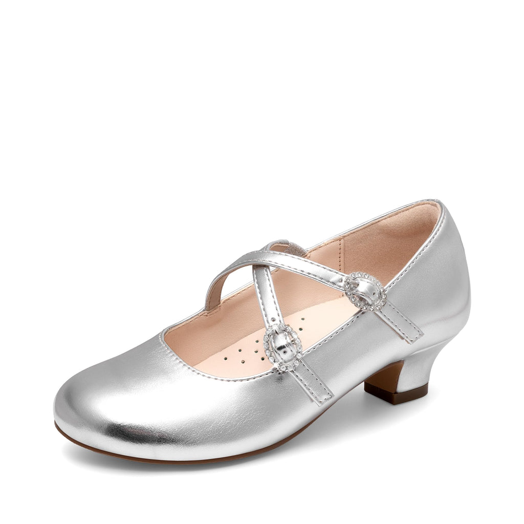 Dream Pairs Girls Dress Shoes Mary Jane High Heel Round Toe Straps Pumps Flower Wedding Party Princess Flats for Little/Big Kids