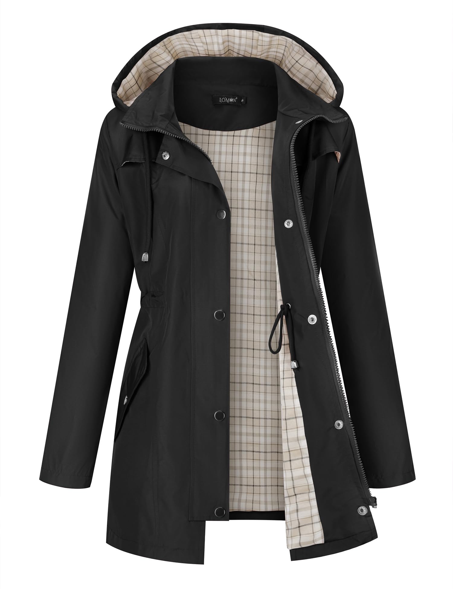 LOMON Women Waterproof Outdoor Hiking Raincoat Women Lined Rain Jacket Lightweight Hooded Jackets Trench Coats