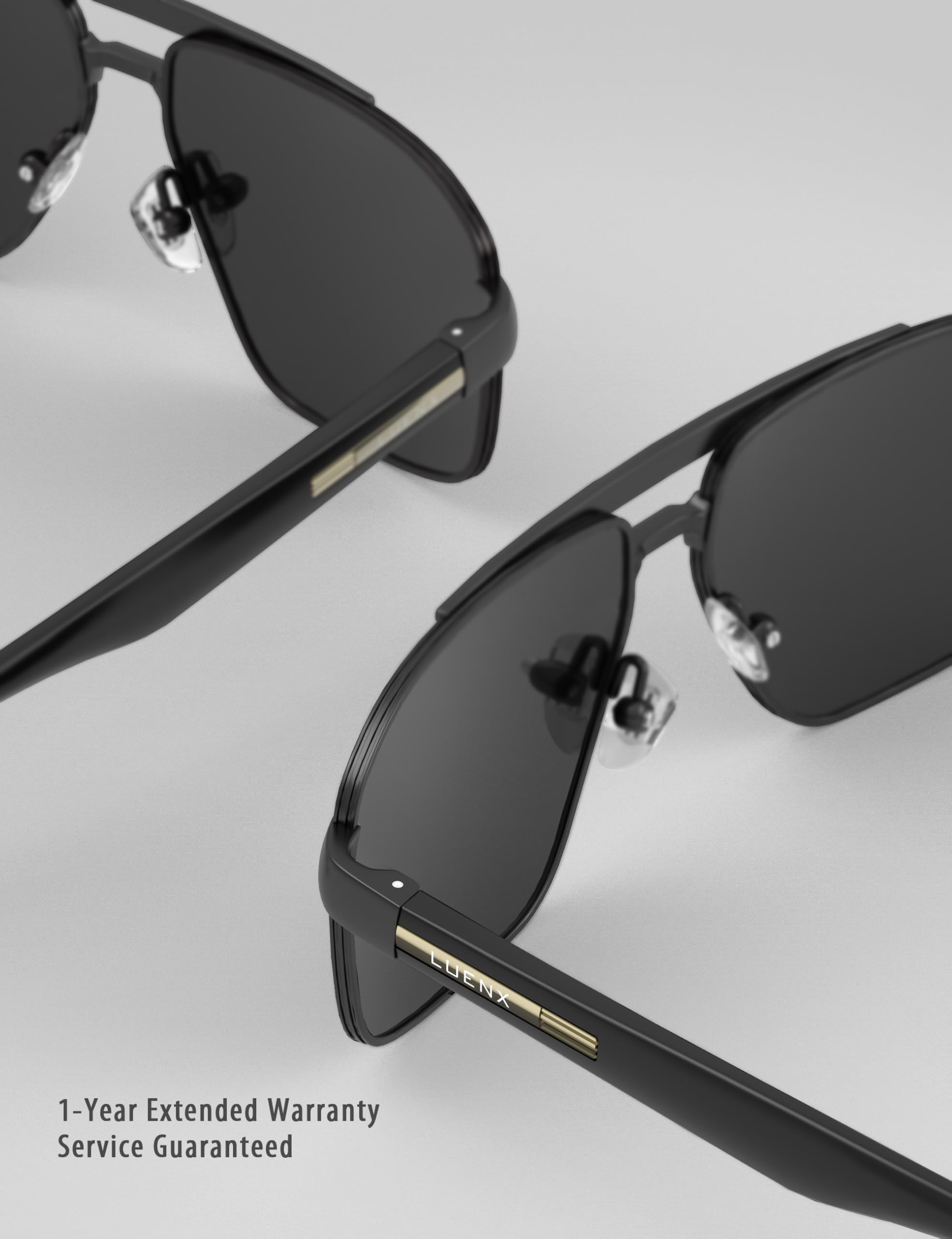 LUENX Aviator Sunglasses for Men Square Polarized Polygon Lens - UV 400 Protection