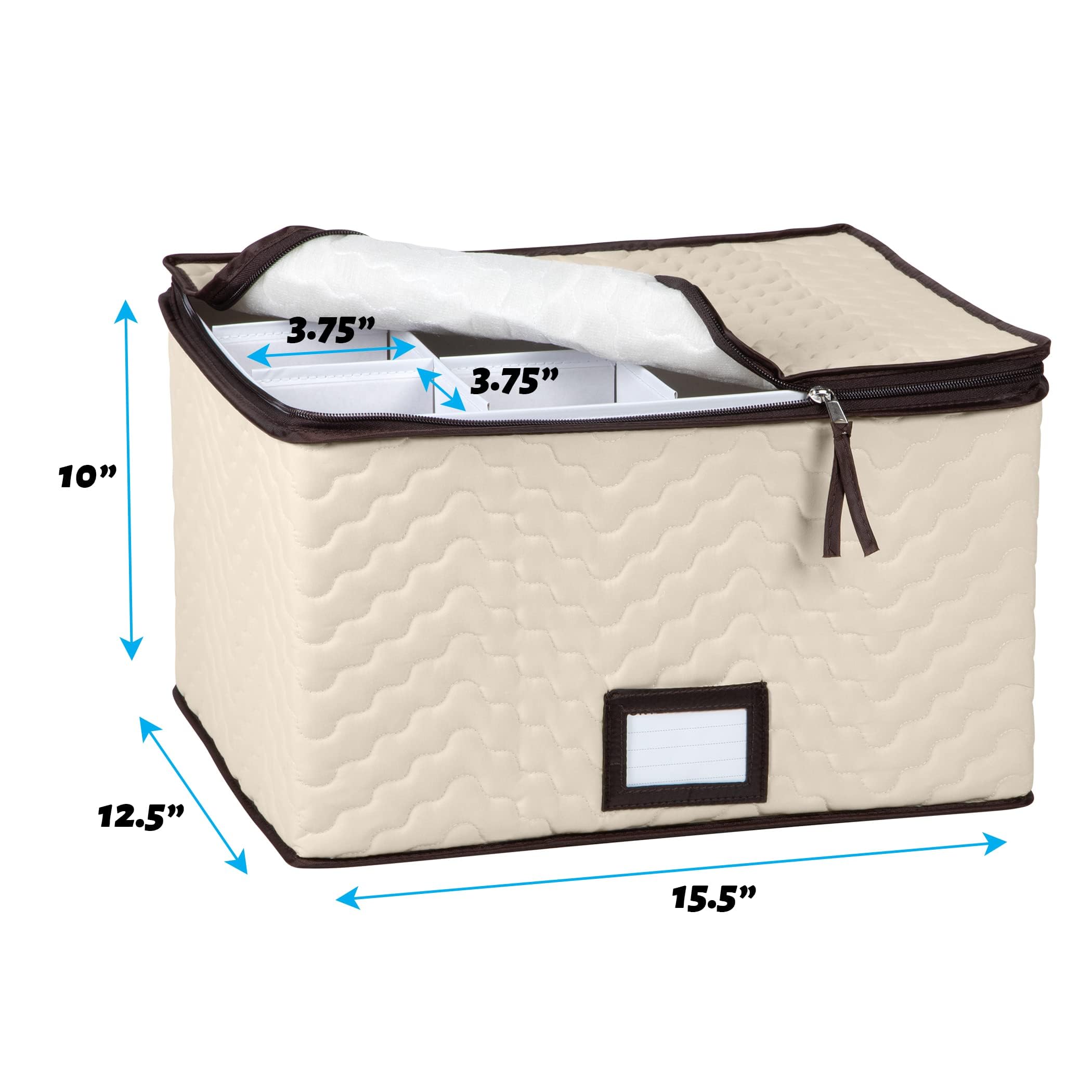 China Storage Containers 5-Piece Set Moving Boxes for Dinnerware, Glasses, Plates, Mugs and Saucers Sturdy Quilted Microfiber Dish Organizer with Dividers for Seasonal Storage - Holds Set of 12