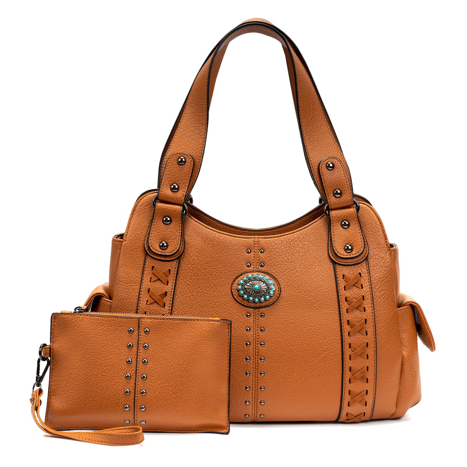 Tote Bag for Women Large Western Purse Ladies Top Handle Shoulder Handbags Vintage Embossed Concho Studs