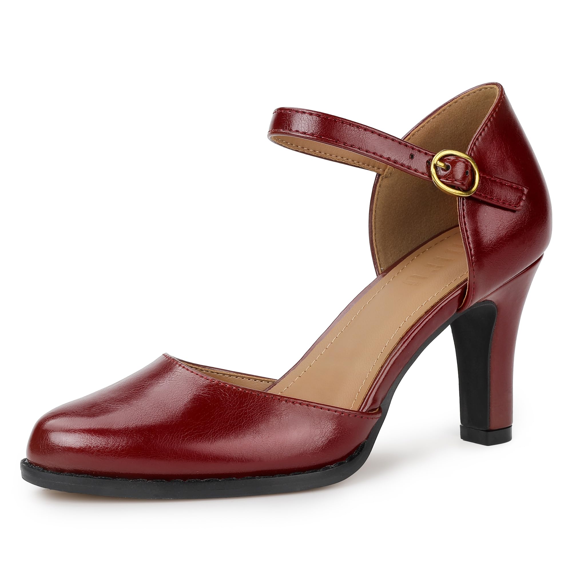 IDIFU IN3 Closed Toe Chunky High Heels Comfortable Dress Shoes for Women Pumps Vintage Pointed Toe Ankle Strap Heels Dressy Wedding Prom Bridal Party Work Office Formal Retro D'Orsay Pumps Shoes