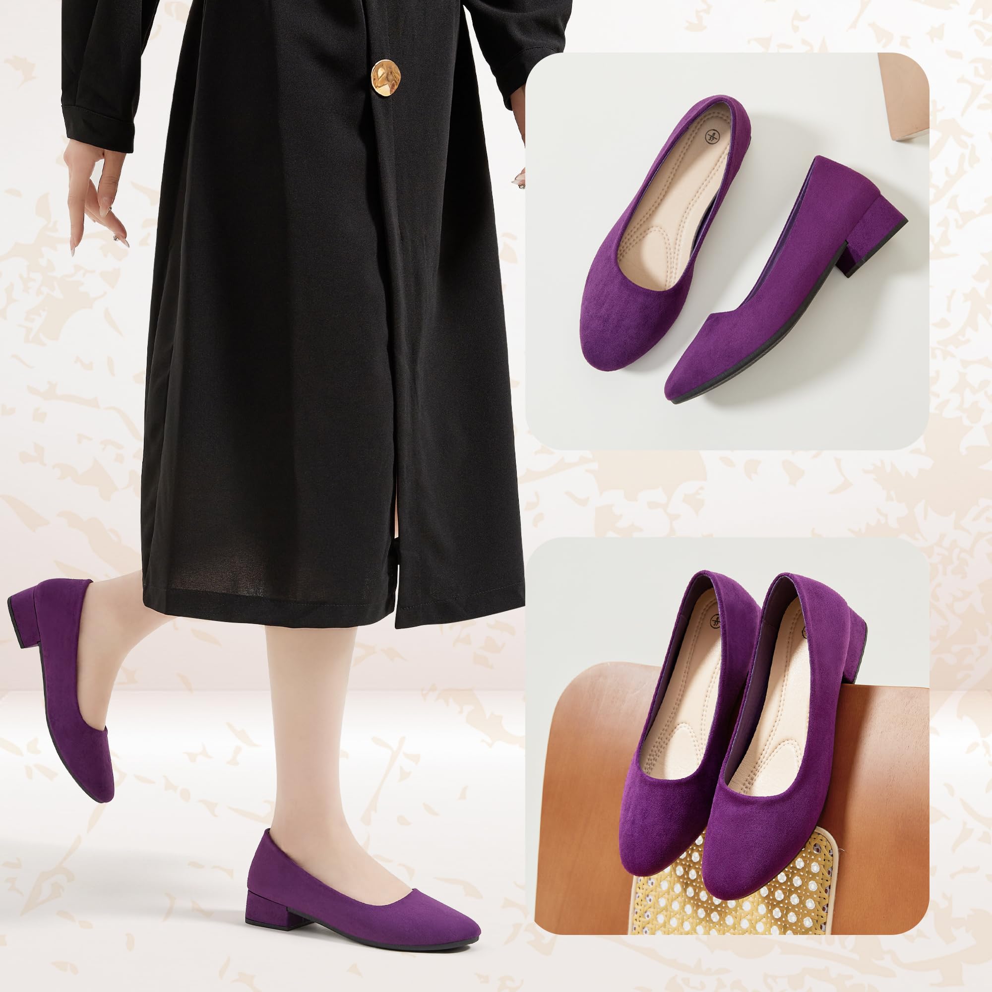 AISFAES Women Pumps Low Chunky Rounded Toe Heels Healed Dress Pumps Elegant Wedges Working Shoes