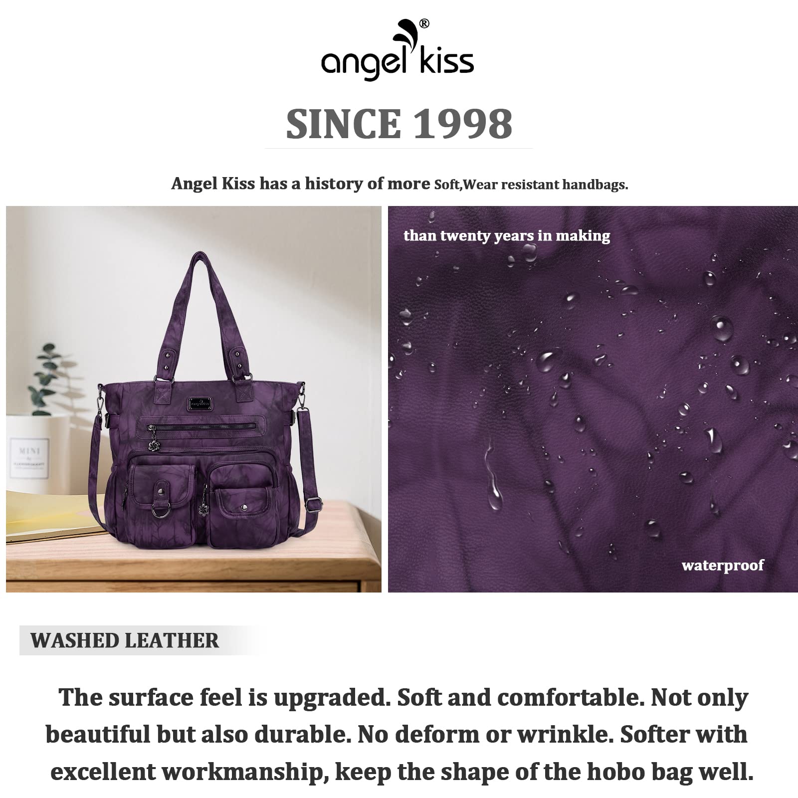 Angelkiss Purses and Handbag for Women Soft Leather Hobo Bags Satchel Shoulder Bags Ladies Tote Crossbody Bag