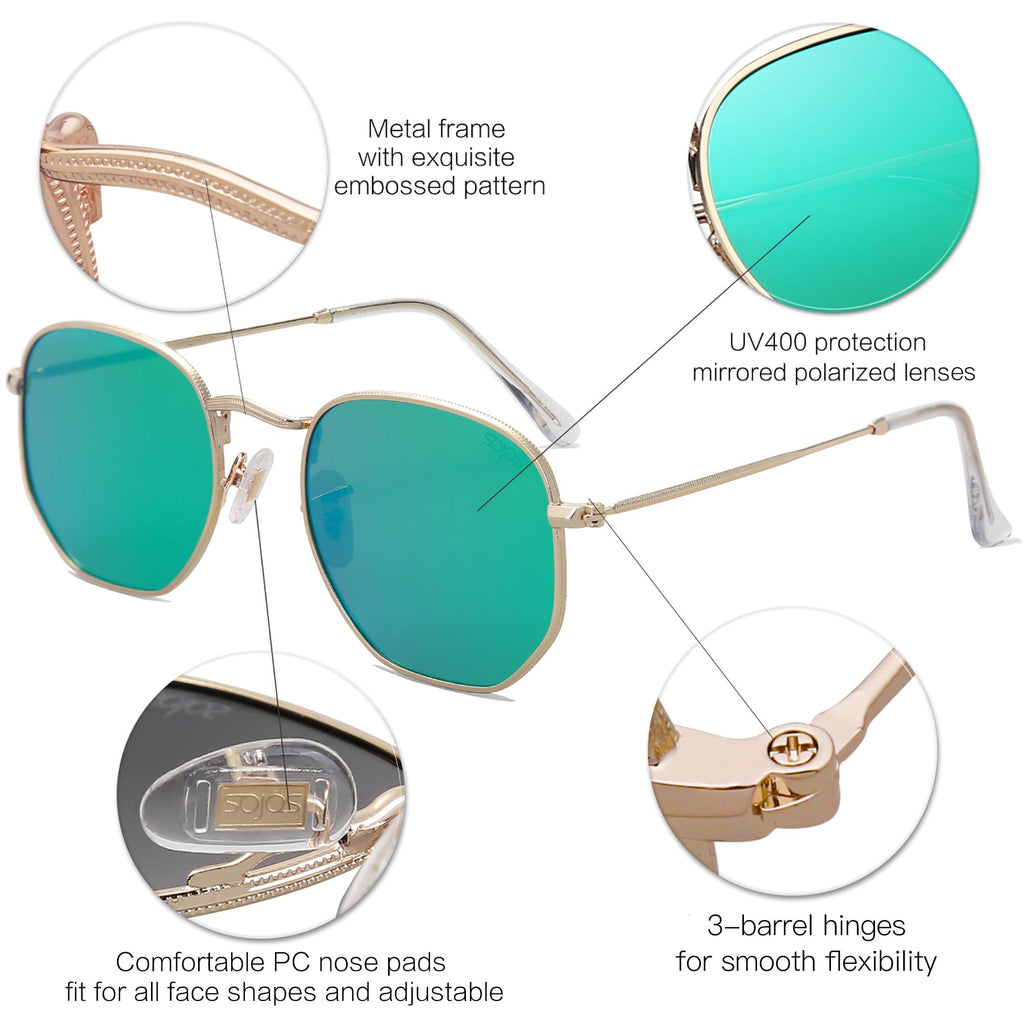 SOJOS Square Polarized Sunglasses for Women Men Small Hexagonal Polygon Shades SJ1072