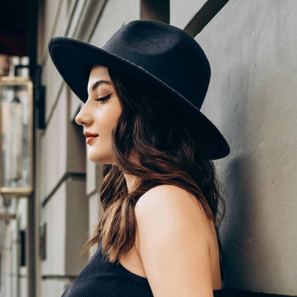 2 Pack Classic Fedora Hat for Men & Women Wide Brim Felt Panama Floppy Hat Black