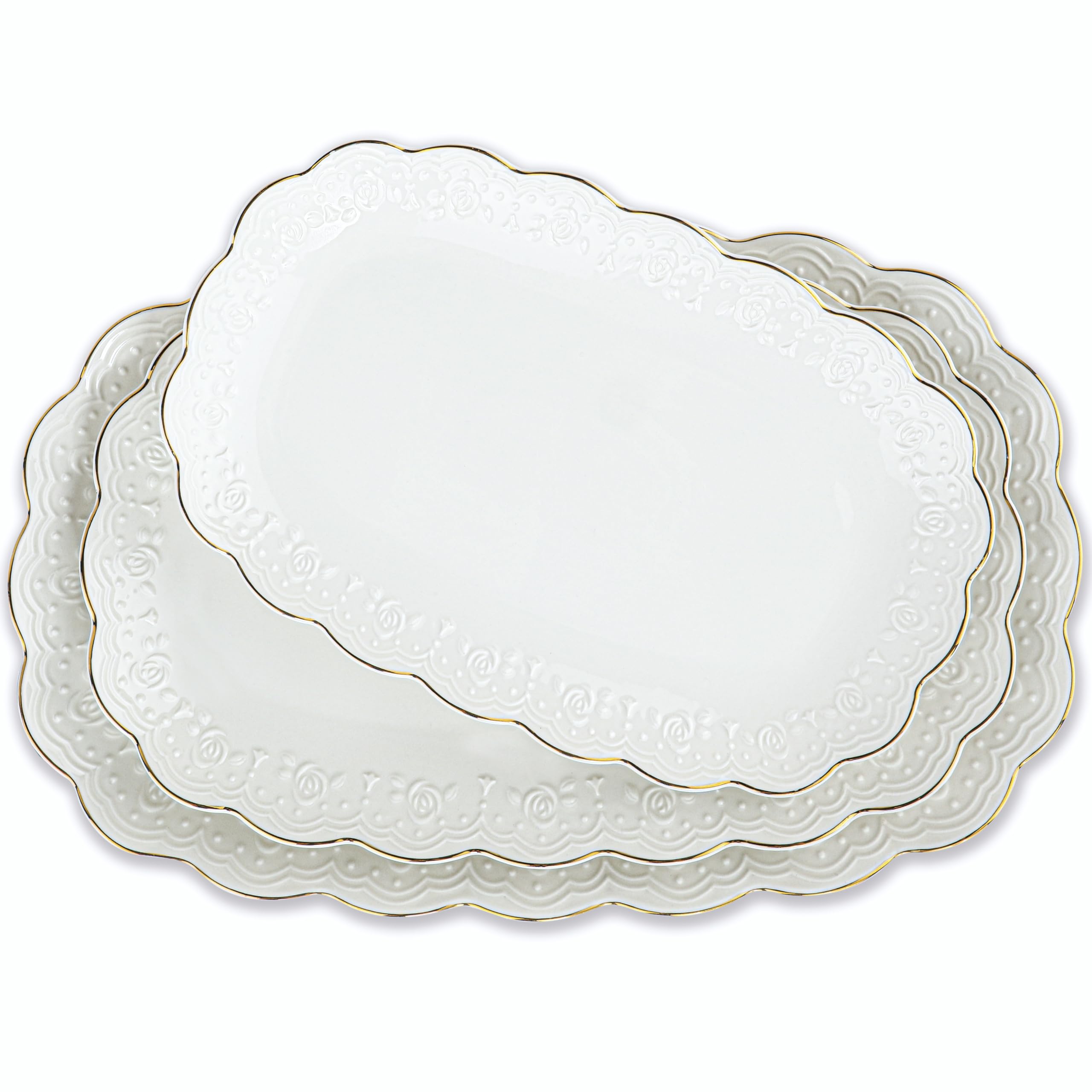 Kassel Ceramic Serving Platter Set | 16”/14”/12” Oval Serving Trays for Entertaining at Parties and Weddings | Oven Safe XL Serving Trays for Tacos, Steak, and Cake