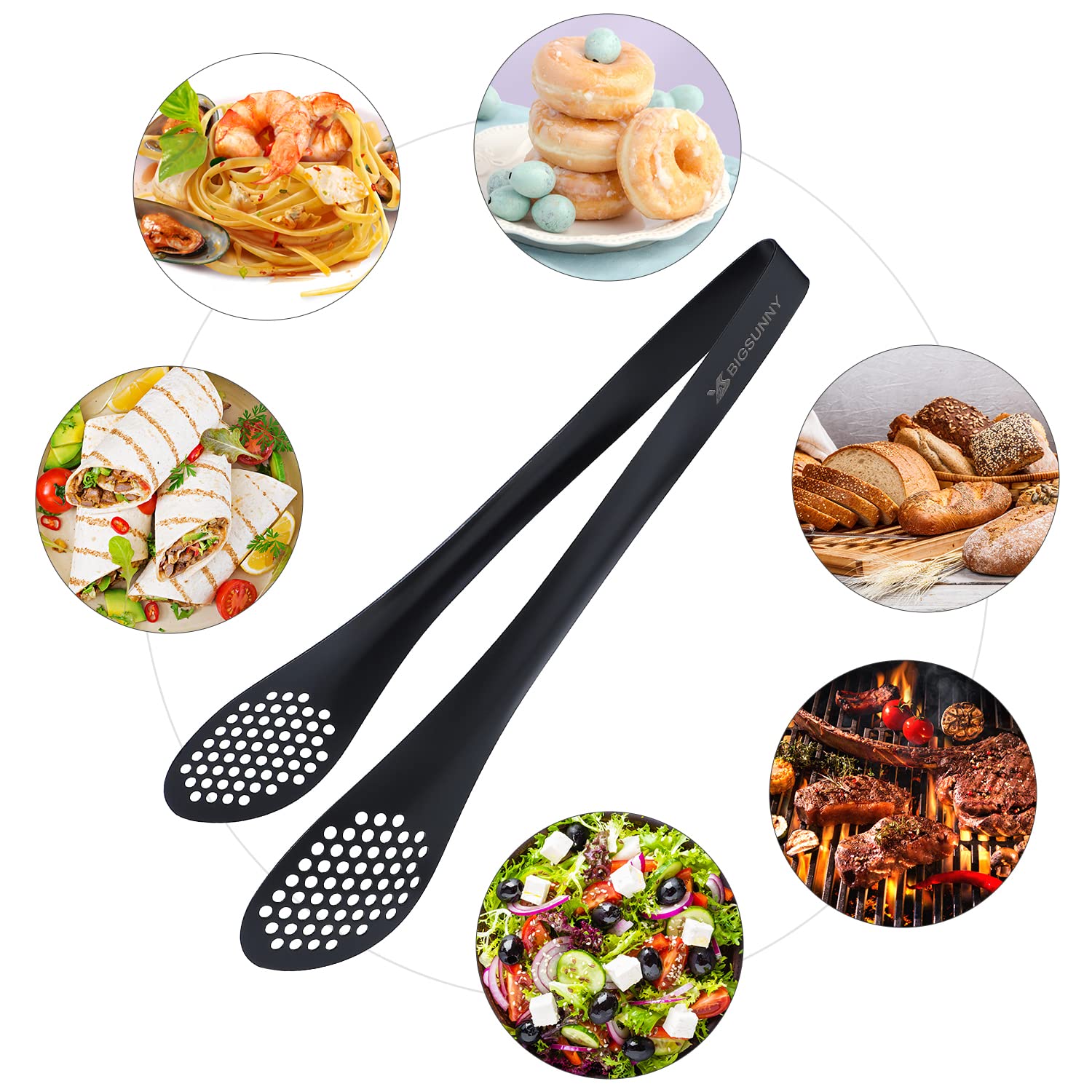 MSY BIGSUNNY 9 inch Buffet Tongs, Set of 2 Stainless Steel Food Serving Tongs