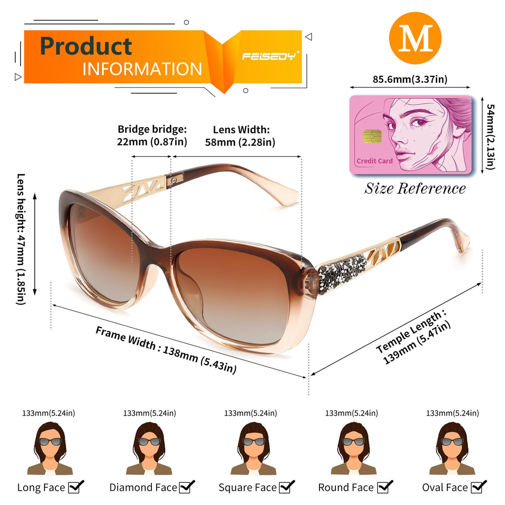 FEISEDY Polarized Women Sunglasses Retro Shades Photochromic Lens Sparkling Crystal Sunglasses UV400 Protection B0144