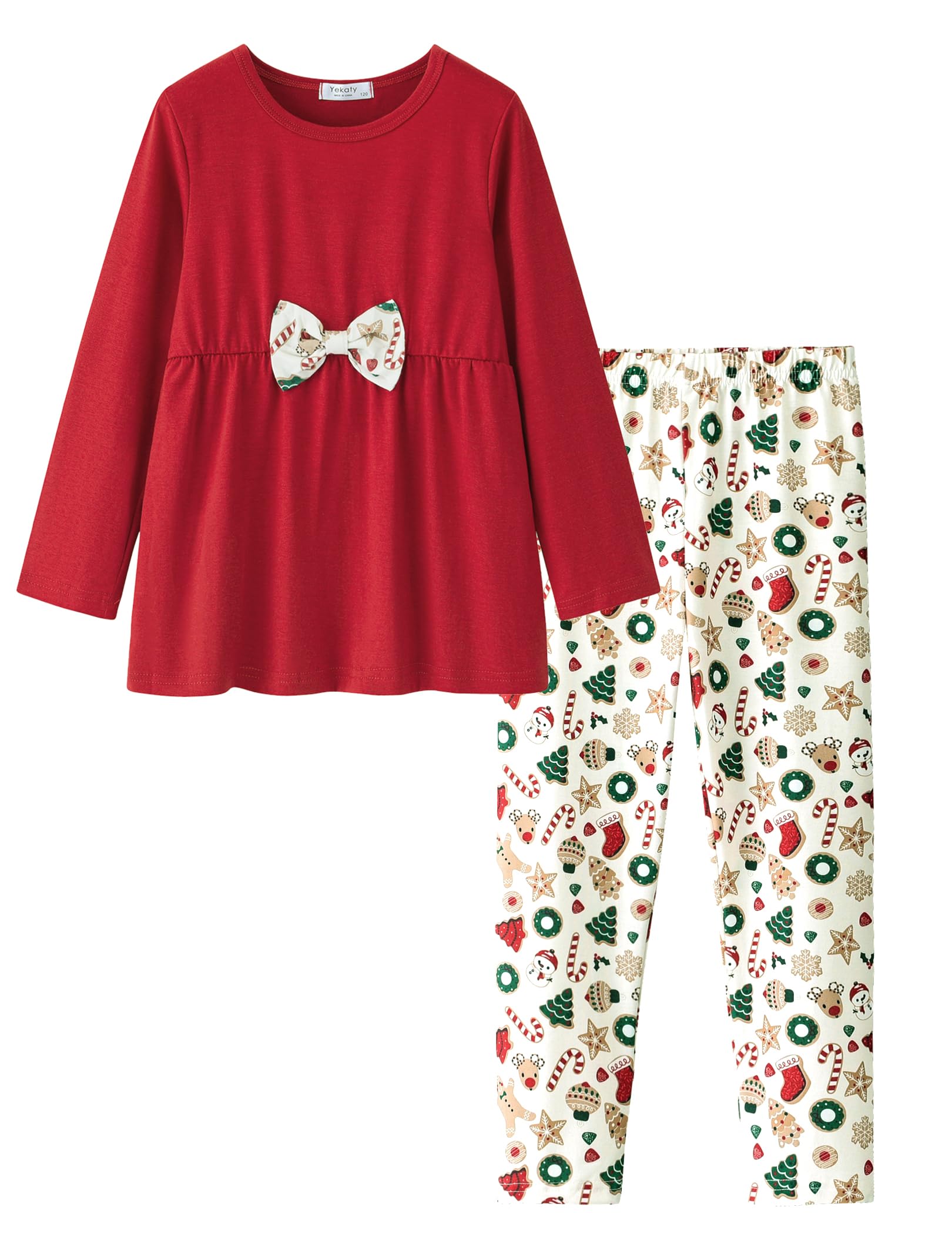 Yekaty Girls Clothing Set 2 Pcs Floral Soft Crewneck Long Sleeve Top+Leggings Loose Outfits With Bowknot