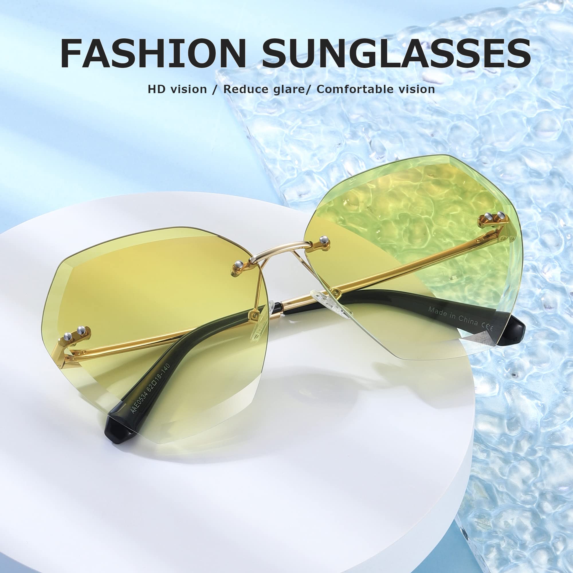AEVOGUE Sunglasses For Women Oversized Rimless Diamond Cutting Lens Sun Glasses AE0534