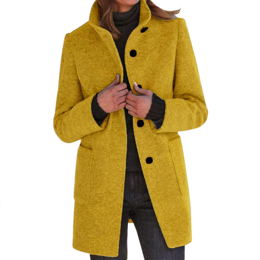 Pea Coats for Women Winter Wool Blend Peacoat Jacket Casual Stand Collar Single Breasted Pea Coat Long Sleeve Jackets