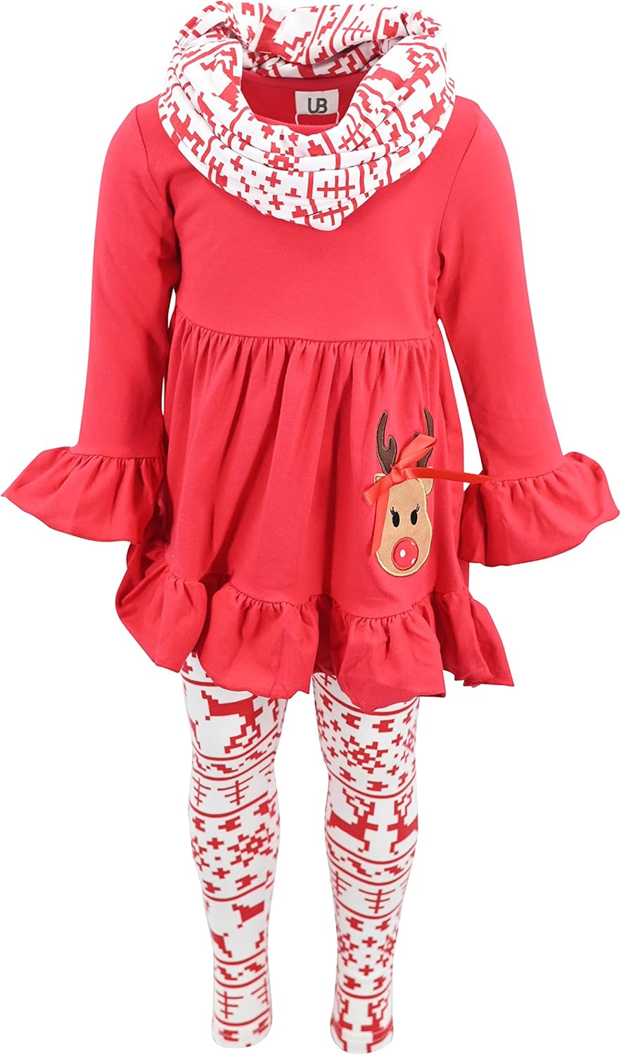 Unique Baby Girls Kids Toddler 3pc Outfit Set Long Sleeve Cotton Blend Tunic Top Leggings and Scarf