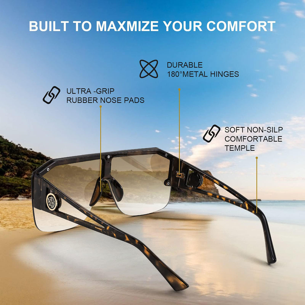 FEISEDY Square Oversized Sunglasses for Men Women, Flat Top Shield One Piece Lens Sun Glasses Shades B2765