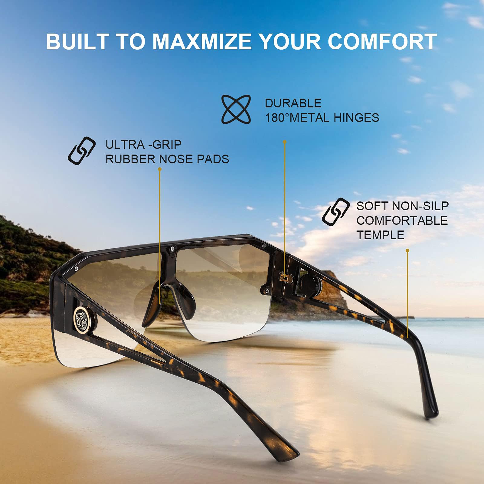 FEISEDY Square Oversized Sunglasses for Men Women, Flat Top Shield One Piece Lens Sun Glasses Shades B2765