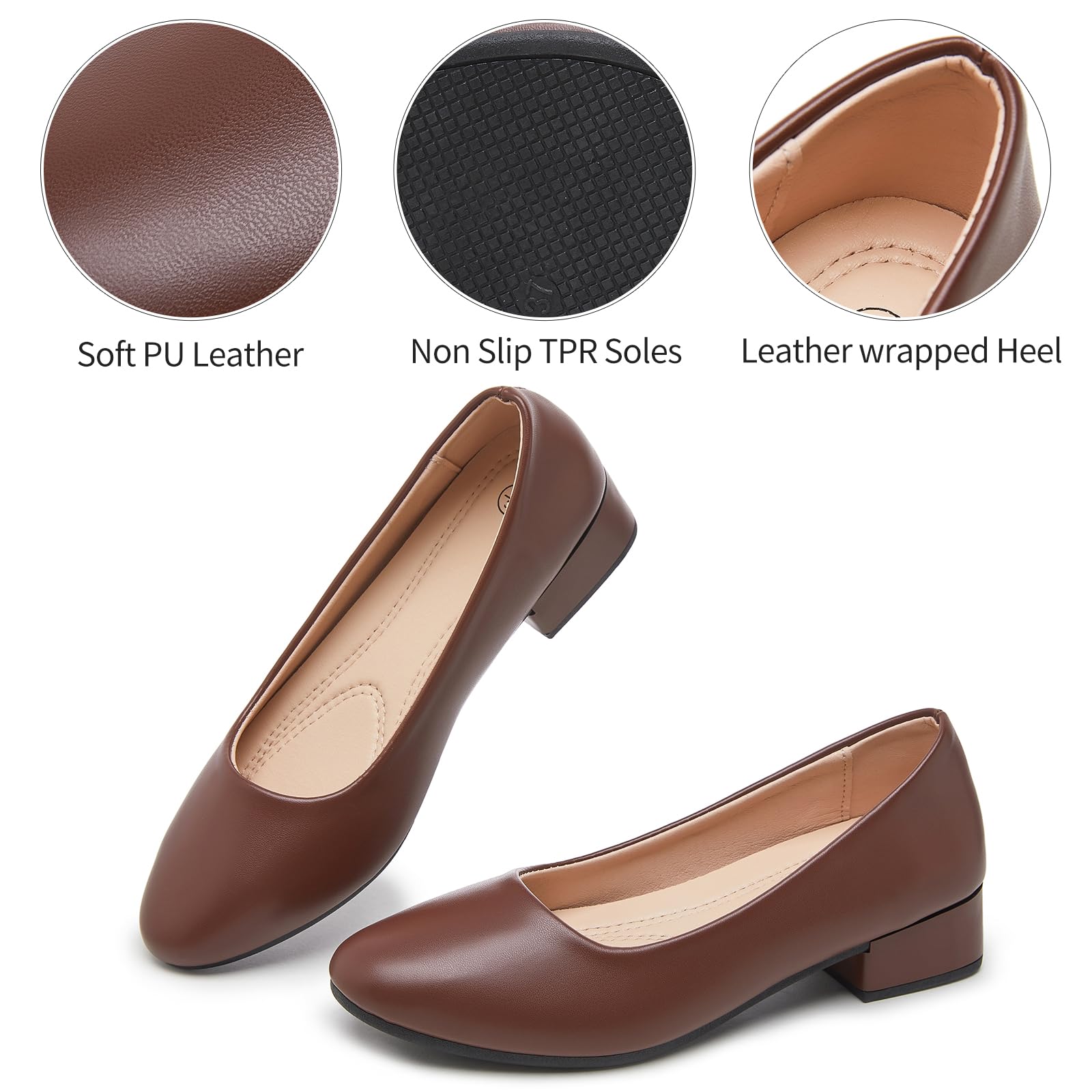 hash bubbie Women's Loafers Slip on Shoes Chunky Low Block Heels Closed Toe Pumps Shoes Office Shoes Ladies Elegant Wedding Dress Shoes