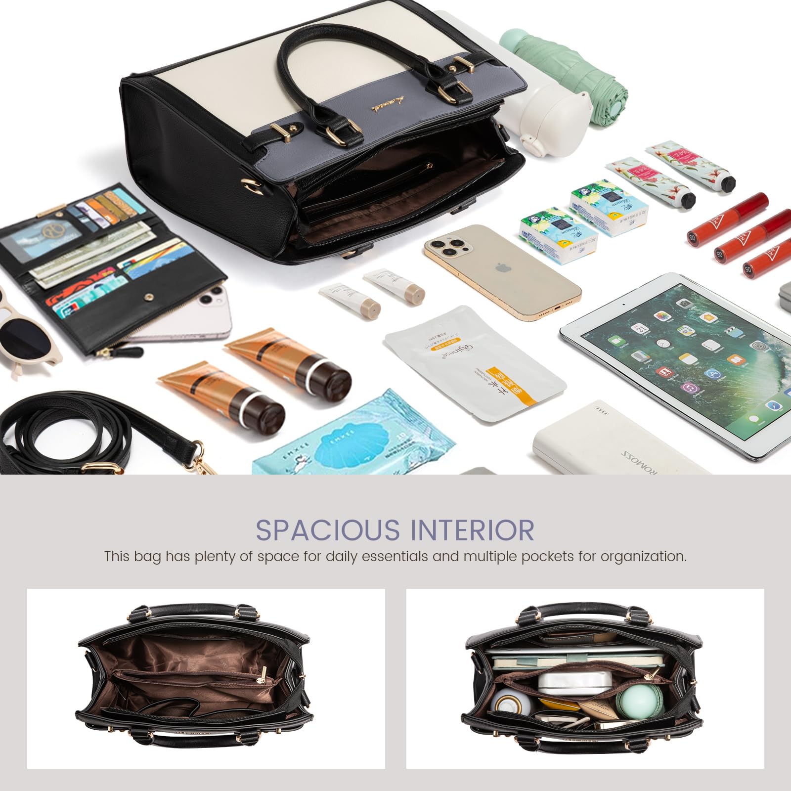 LOVEVOOK Purses and Handbags for Women, Tote Shoulder Bag Satchel Black Purse and PU Leather Top Handle for ladies