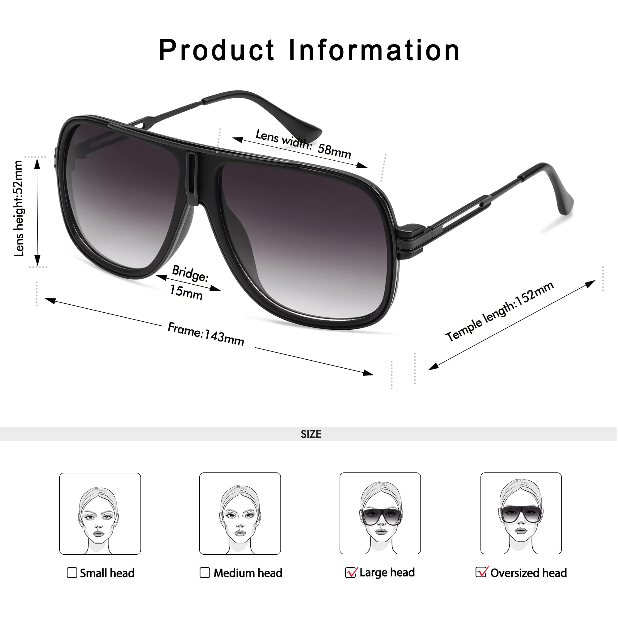 Retro Aviator Sunglasses for Women Men Oversized 70s 90s Square Womens Mens Sunnies AP3683