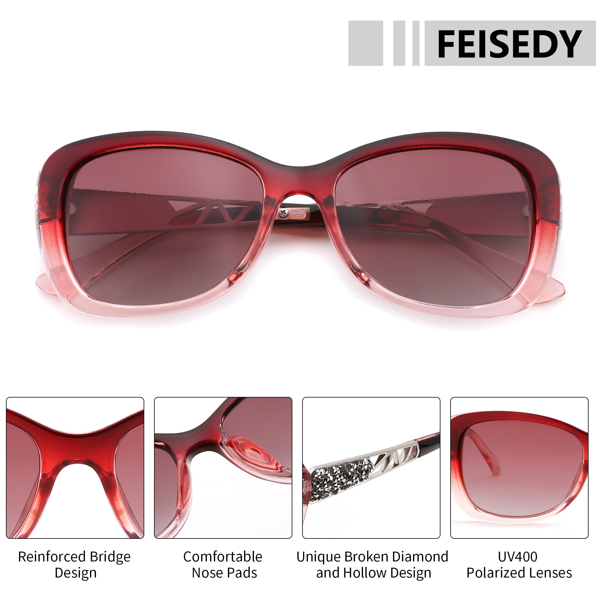 FEISEDY Polarized Women Sunglasses Retro Shades Photochromic Lens Sparkling Crystal Sunglasses UV400 Protection B0144