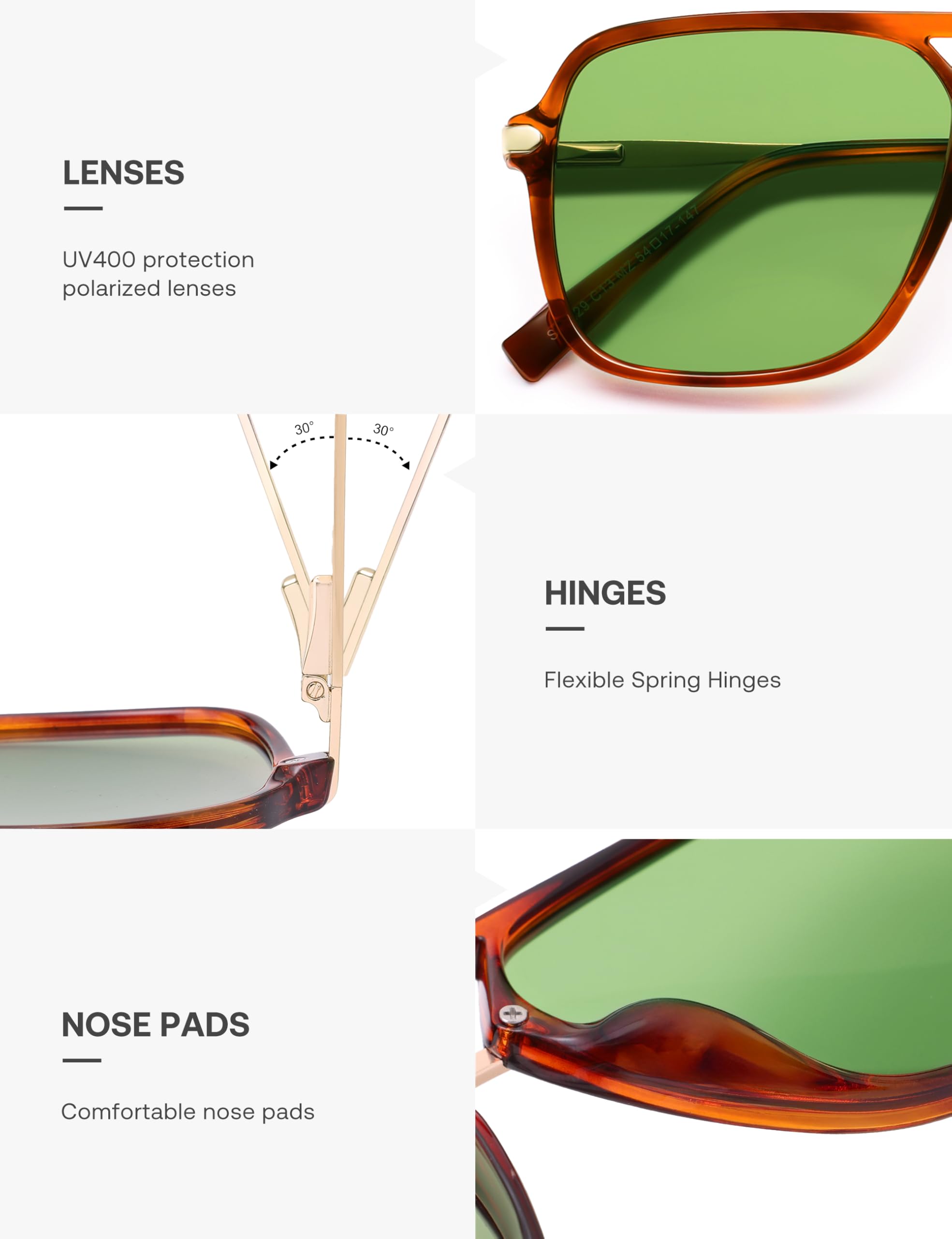 SOJOS Sunglasses for Women & Men, Square, Retro, Polarized Lens, Trendy Aviator, 90s Shades