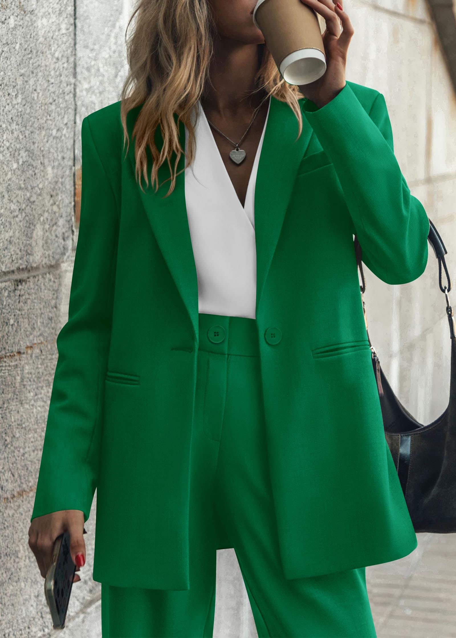 KIRUNDO Women Suits 2 Piece Set Business Casual Dressy Oversized Blazer Jacket and Wide Leg Dress Pantsuits Formal Outfits