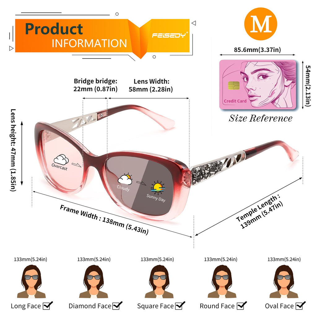 FEISEDY Polarized Women Sunglasses Retro Shades Photochromic Lens Sparkling Crystal Sunglasses UV400 Protection B0144