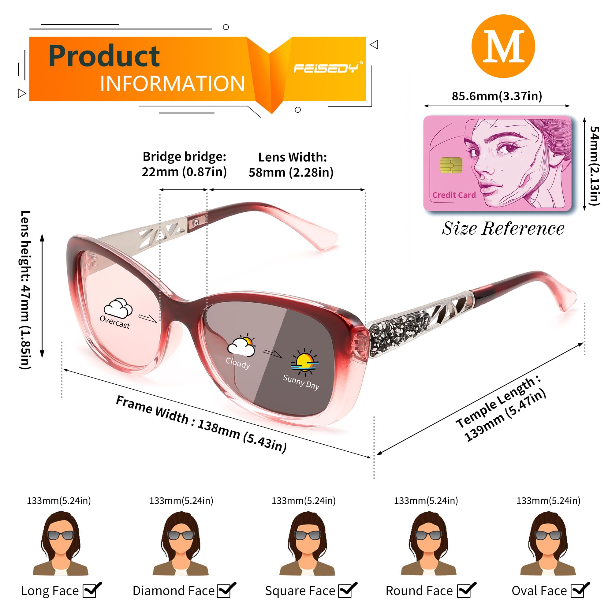 FEISEDY Polarized Women Sunglasses Retro Shades Photochromic Lens Sparkling Crystal Sunglasses UV400 Protection B0144