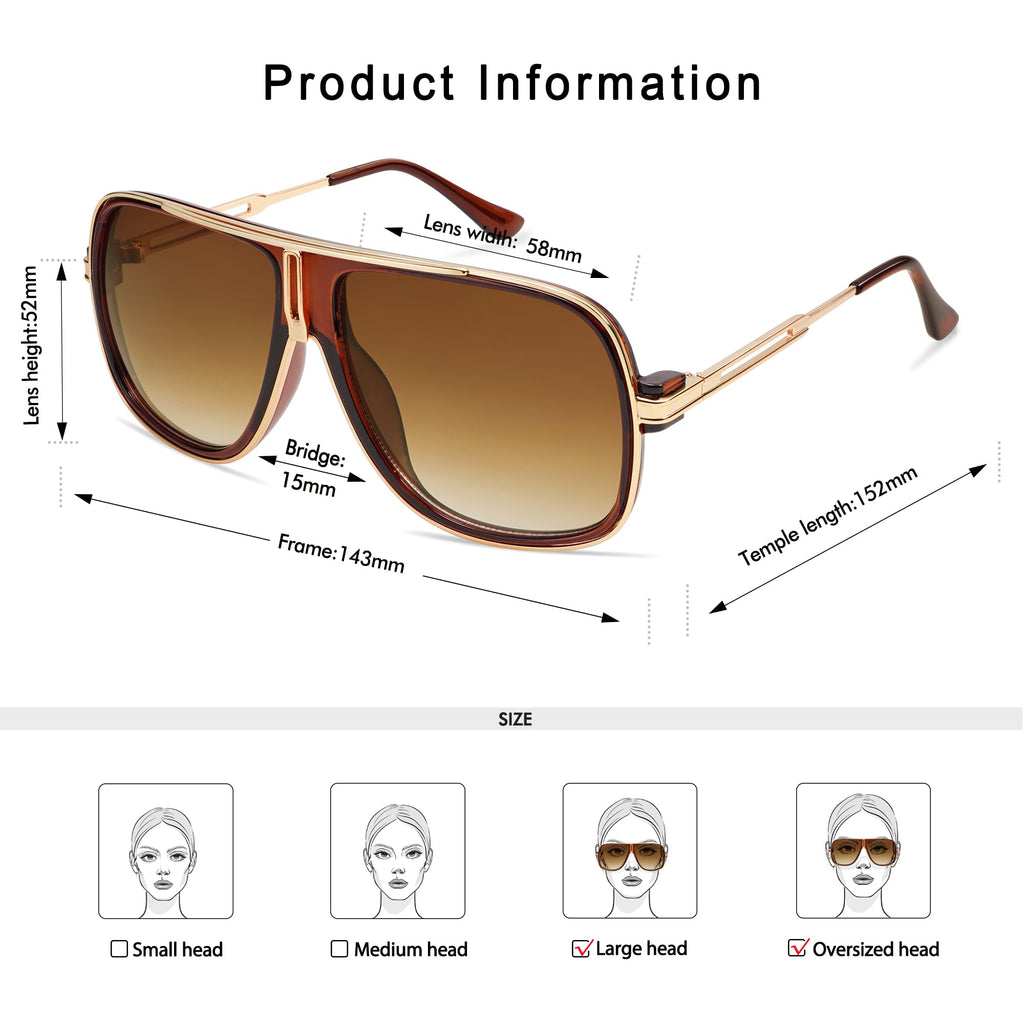 Retro Aviator Sunglasses for Women Men Oversized 70s 90s Square Womens Mens Sunnies AP3683