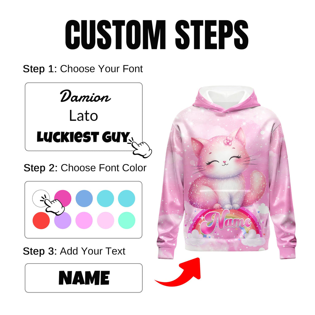 Hoodies for Girls Custom Sweatshirts with Name, Kids Pullover with Pocket, Comfy Graphic Hoodies for Daughter
