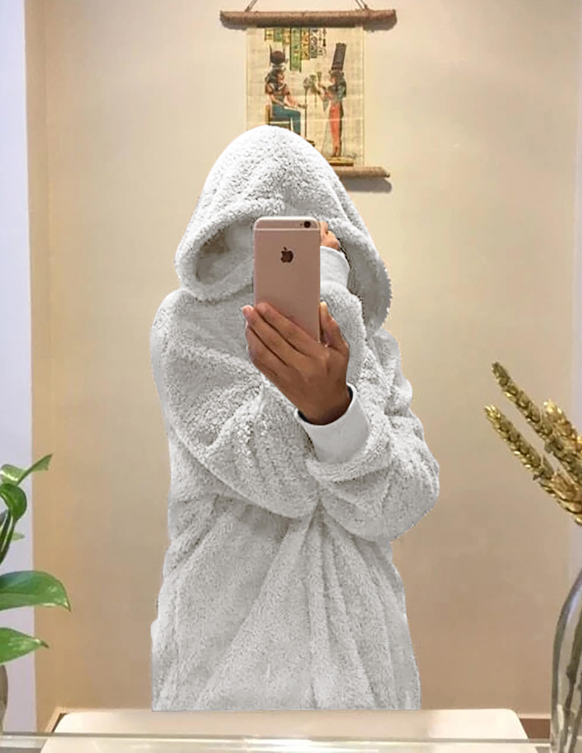 CHICGAL Womens Fuzzy Jacket Hooded Cardigan Open Front Sherpa Coat Outwear with Pockets