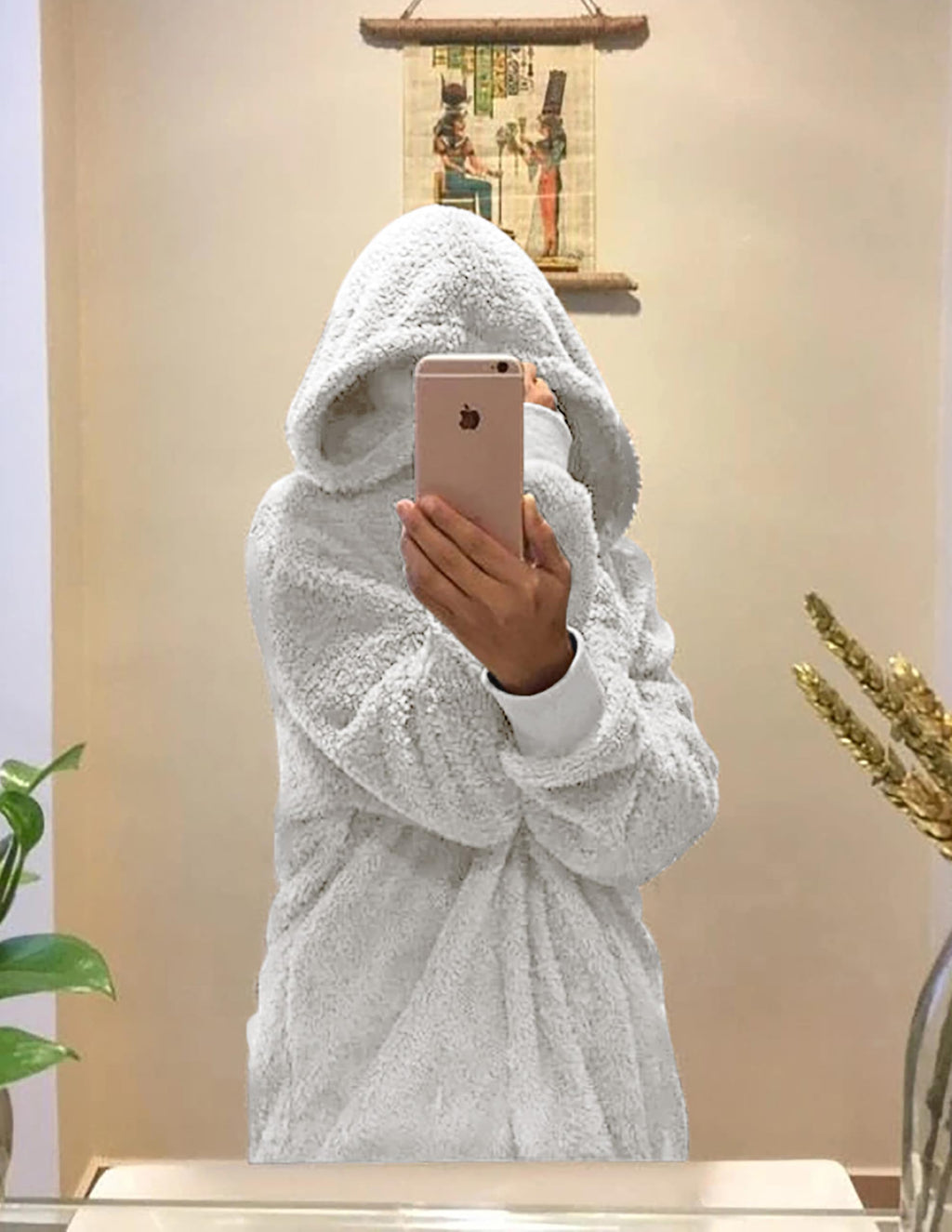 CHICGAL Womens Fuzzy Jacket Hooded Cardigan Open Front Sherpa Coat Outwear with Pockets