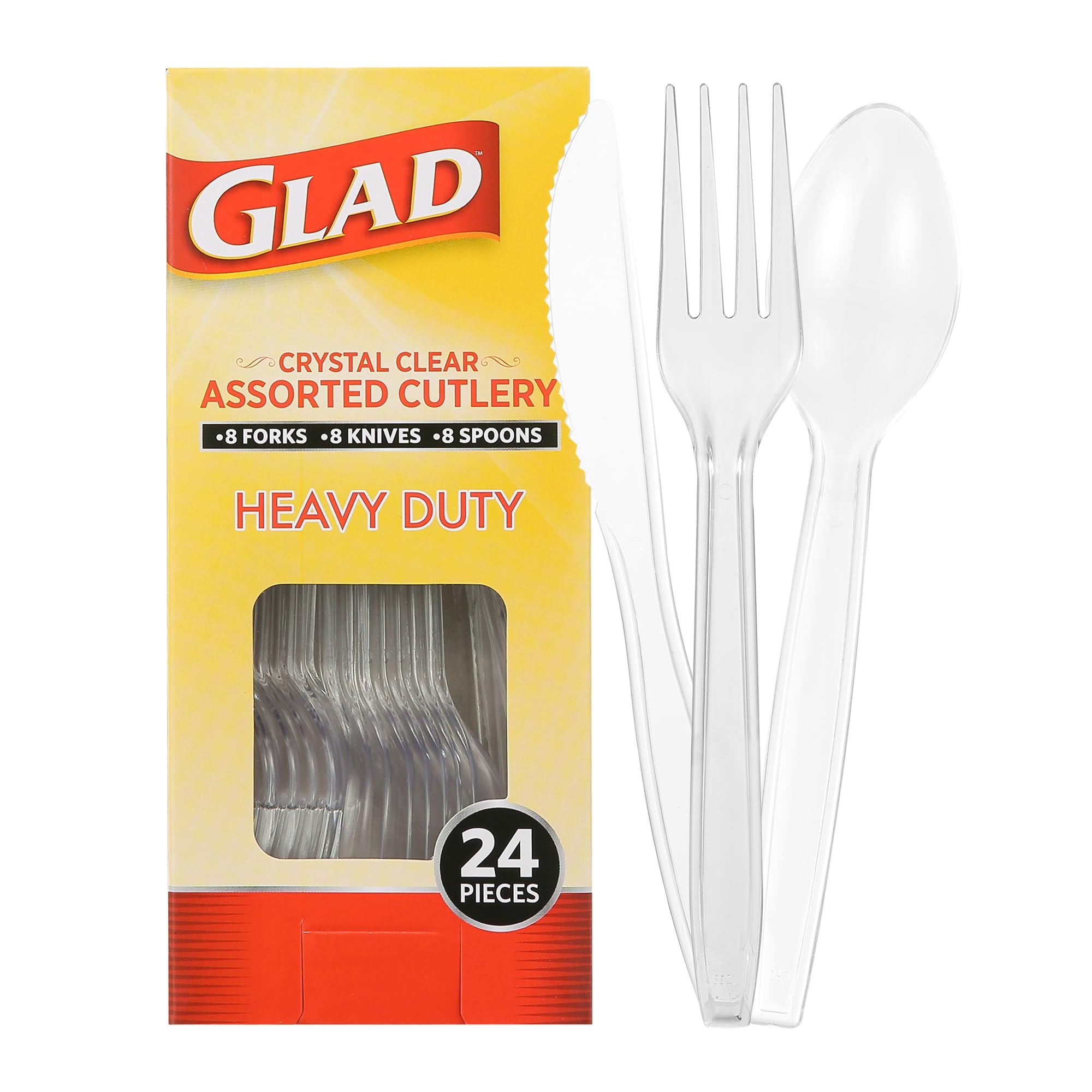 Glad Disposable Cutlery Set - Clear Heavy Duty Plastic Forks, Knives, and Spoons - 240 Piece Plasticware for Parties - Durable, Sturdy Recyclable Utensils - Great for July 4th, Thanksgiving, Christmas