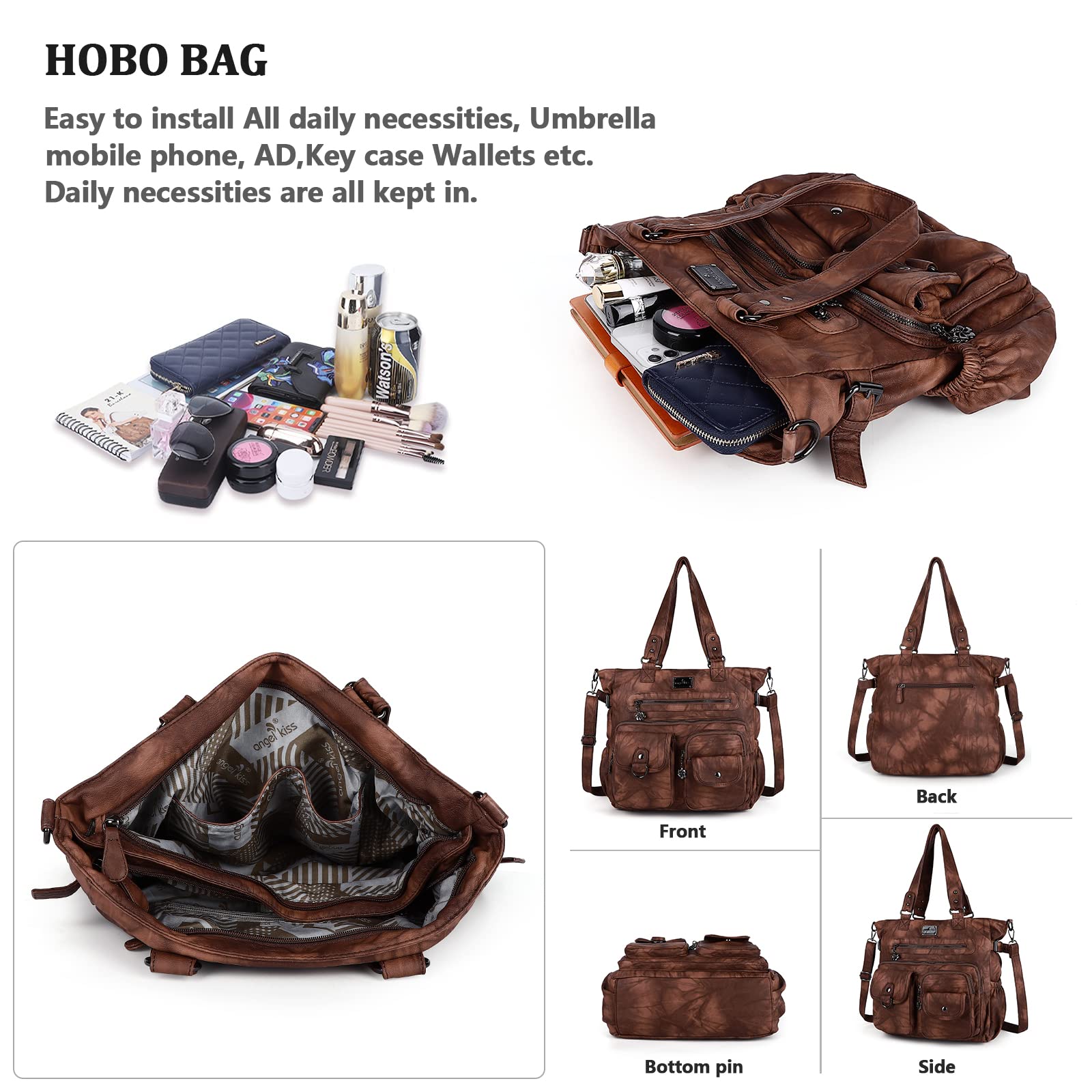 Angelkiss Purses and Handbag for Women Soft Leather Hobo Bags Satchel Shoulder Bags Ladies Tote Crossbody Bag