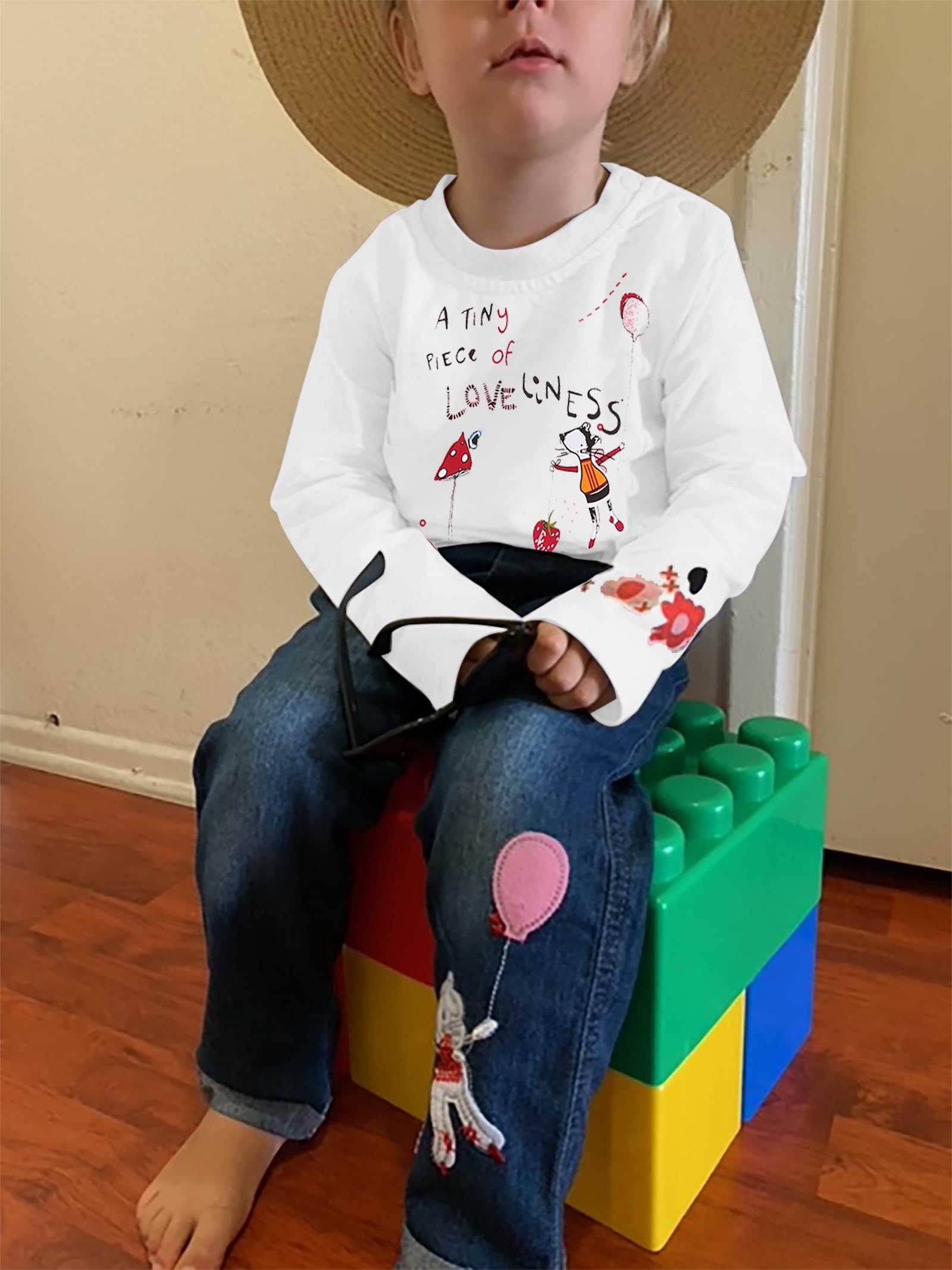 LUKYCILD Toddler Girl Clothes Baby Girl Long Sleeve Top + Jeans Pants with Pockets 2 Piece Outfit Cartoon Clothing Set